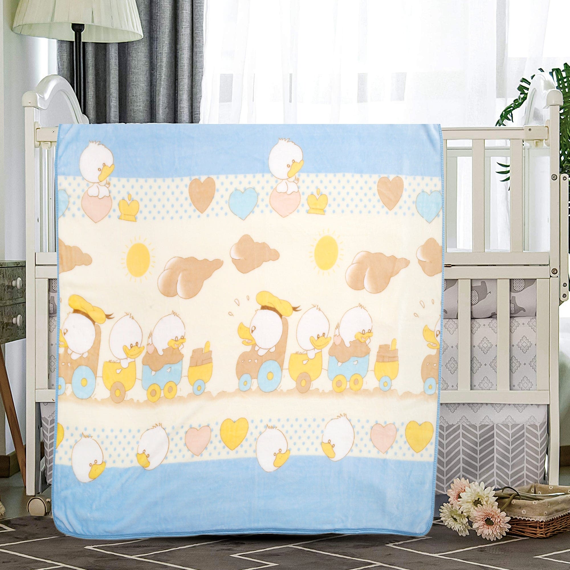 Duckling Train Blue Blanket - Baby Moo