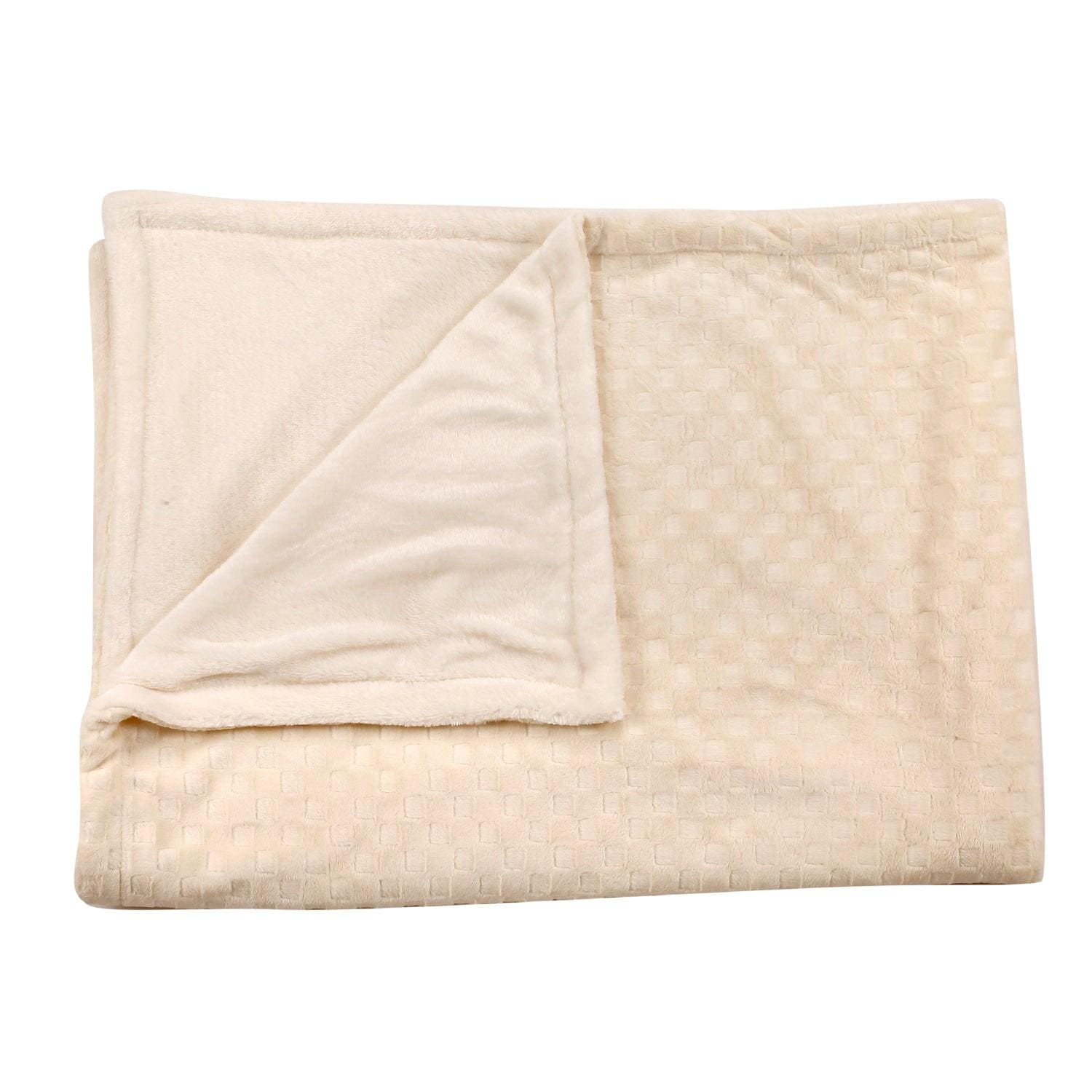 Chequered Cream Textured Beige Blanket