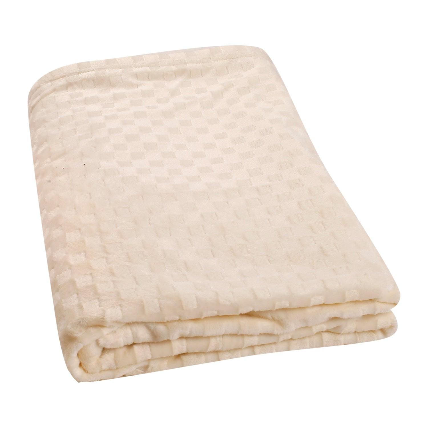Chequered Cream Textured Beige Blanket