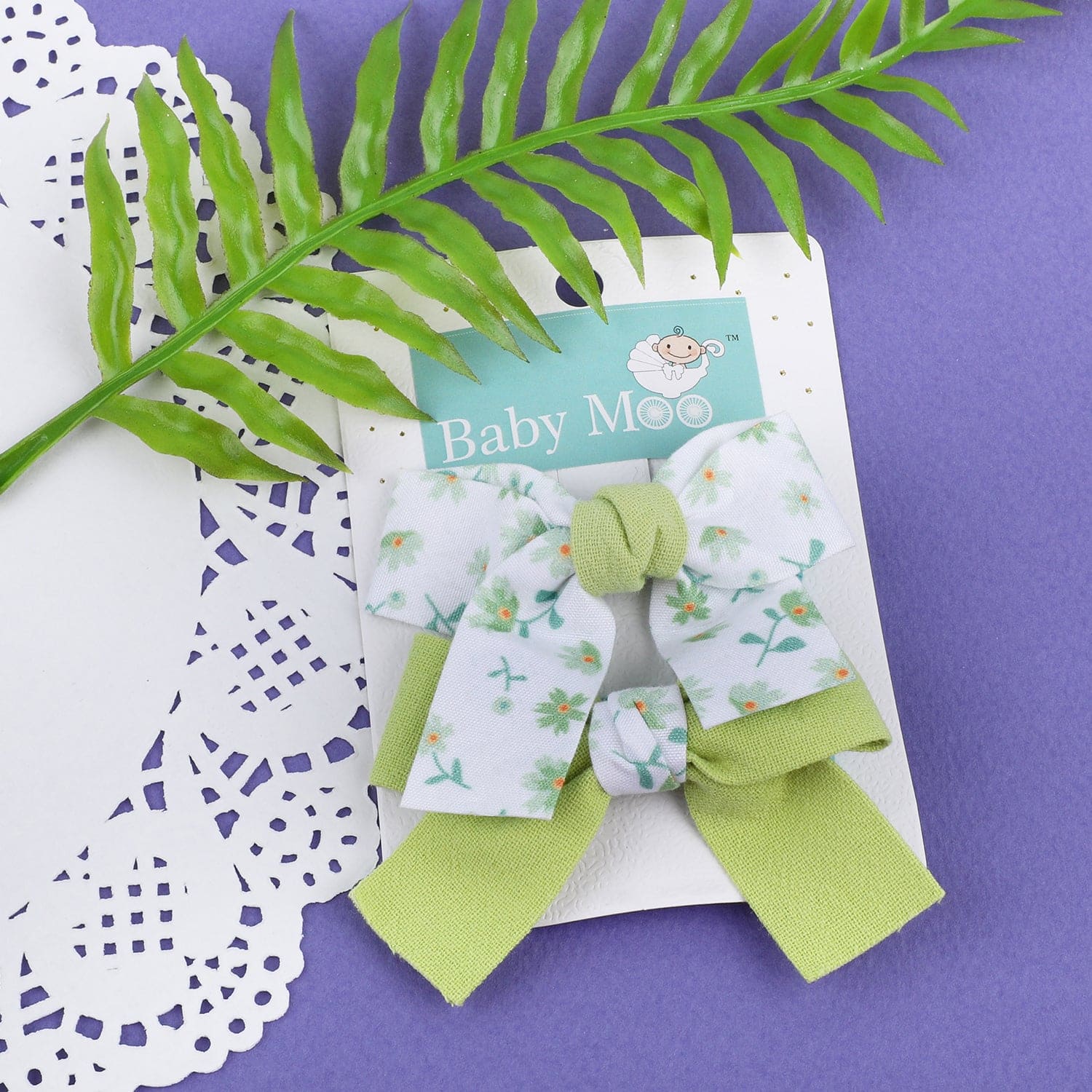 Floral Hair Bow Clip Set of 2 - Green - Baby Moo