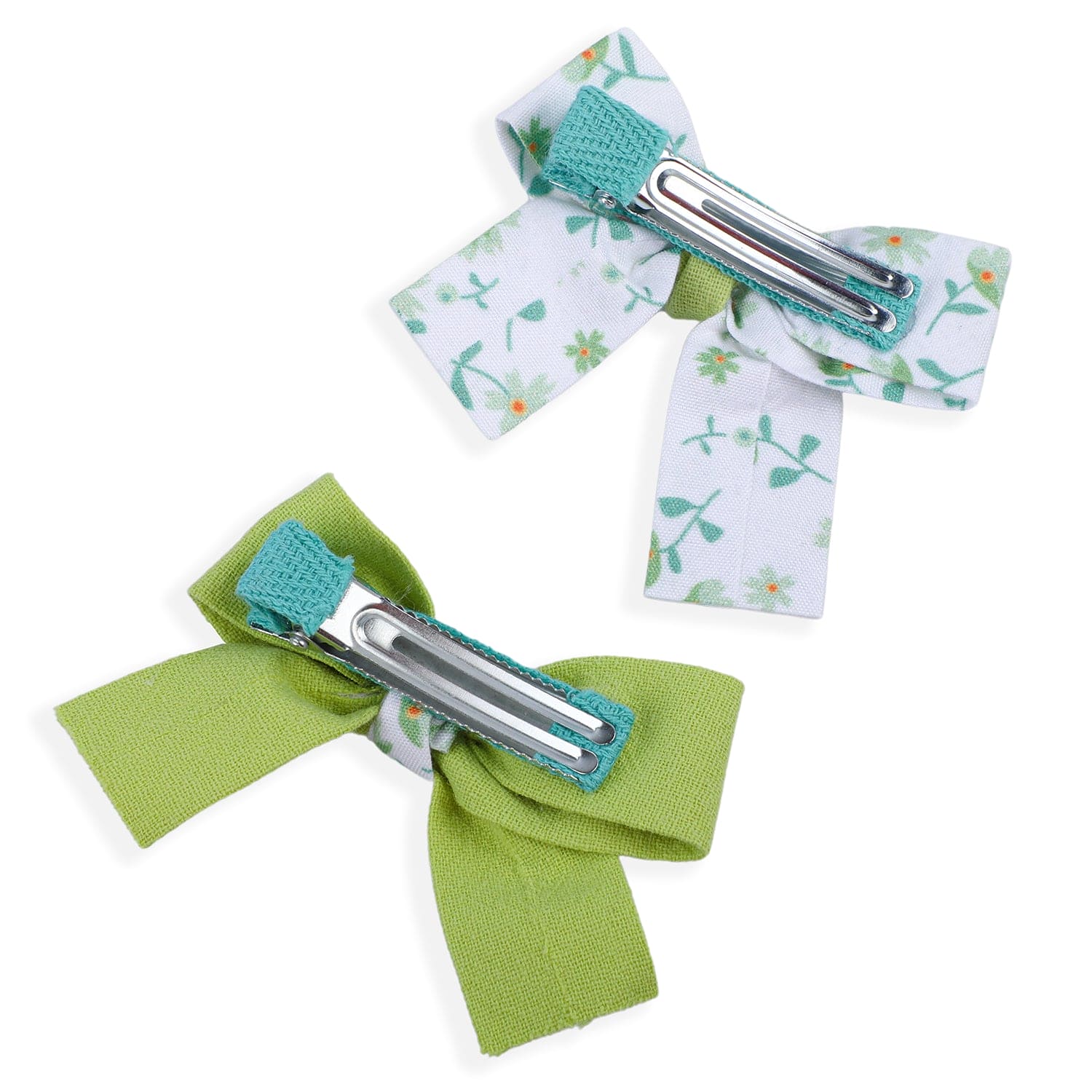 Floral Hair Bow Clip Set of 2 - Green - Baby Moo