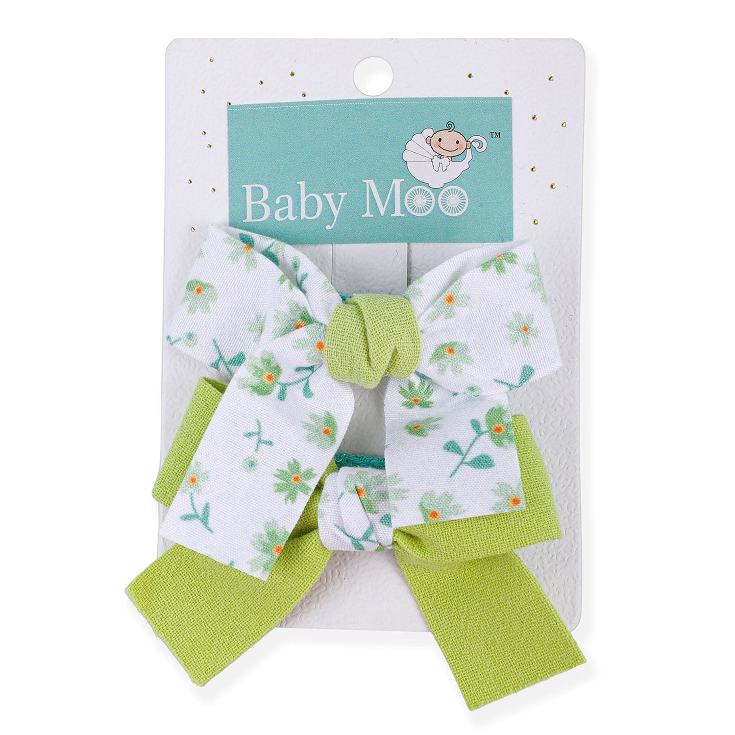 Floral Hair Bow Clip Set of 2 - Green - Baby Moo