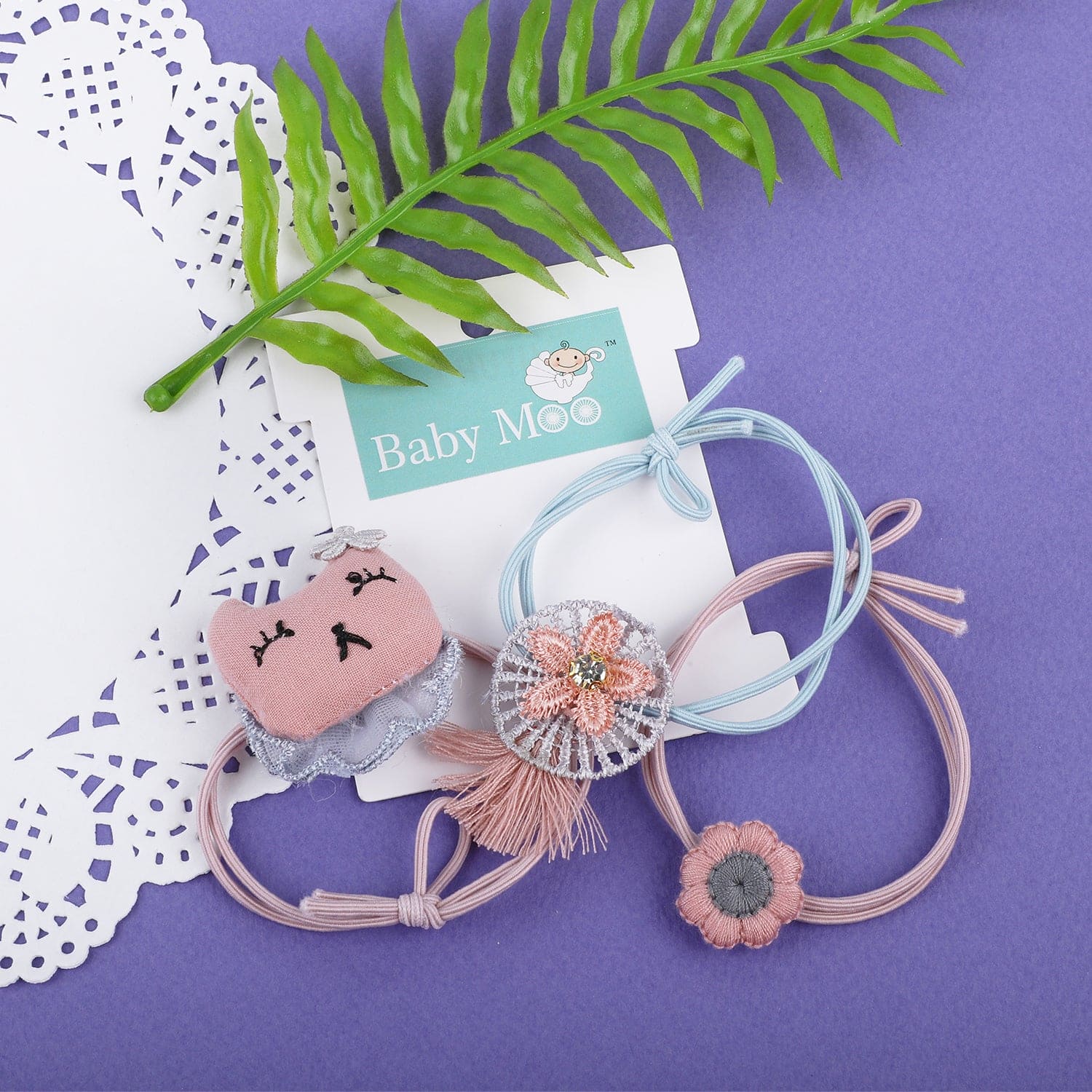 Floral Rubber Bands Hair Accessories 3 Pcs - Pink - Baby Moo