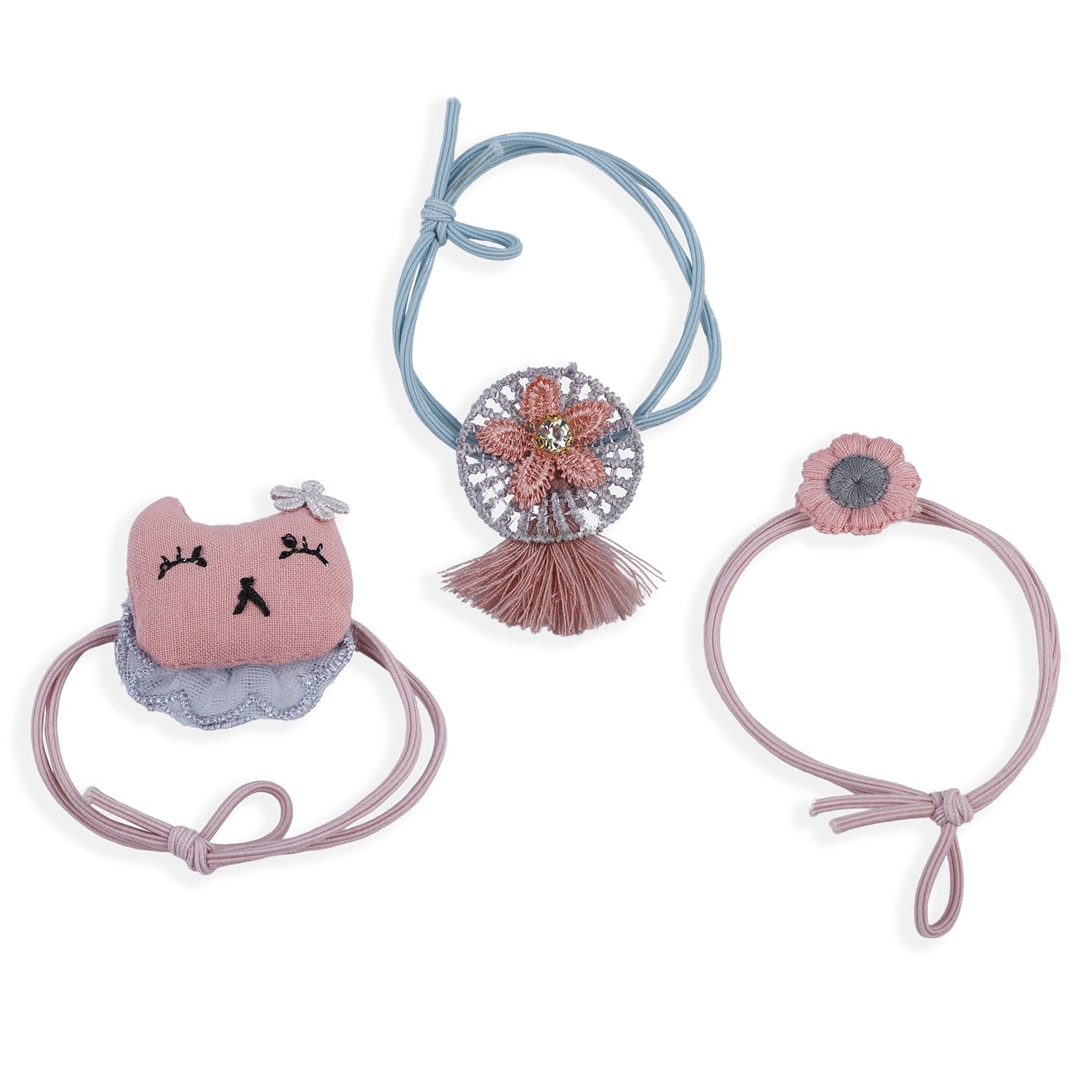 Floral Rubber Bands Hair Accessories 3 Pcs - Pink - Baby Moo