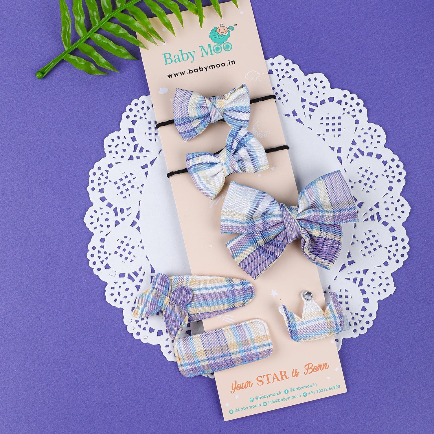 Hecuba Bows Hair Clips Set 6 Pcs - Purple - Baby Moo