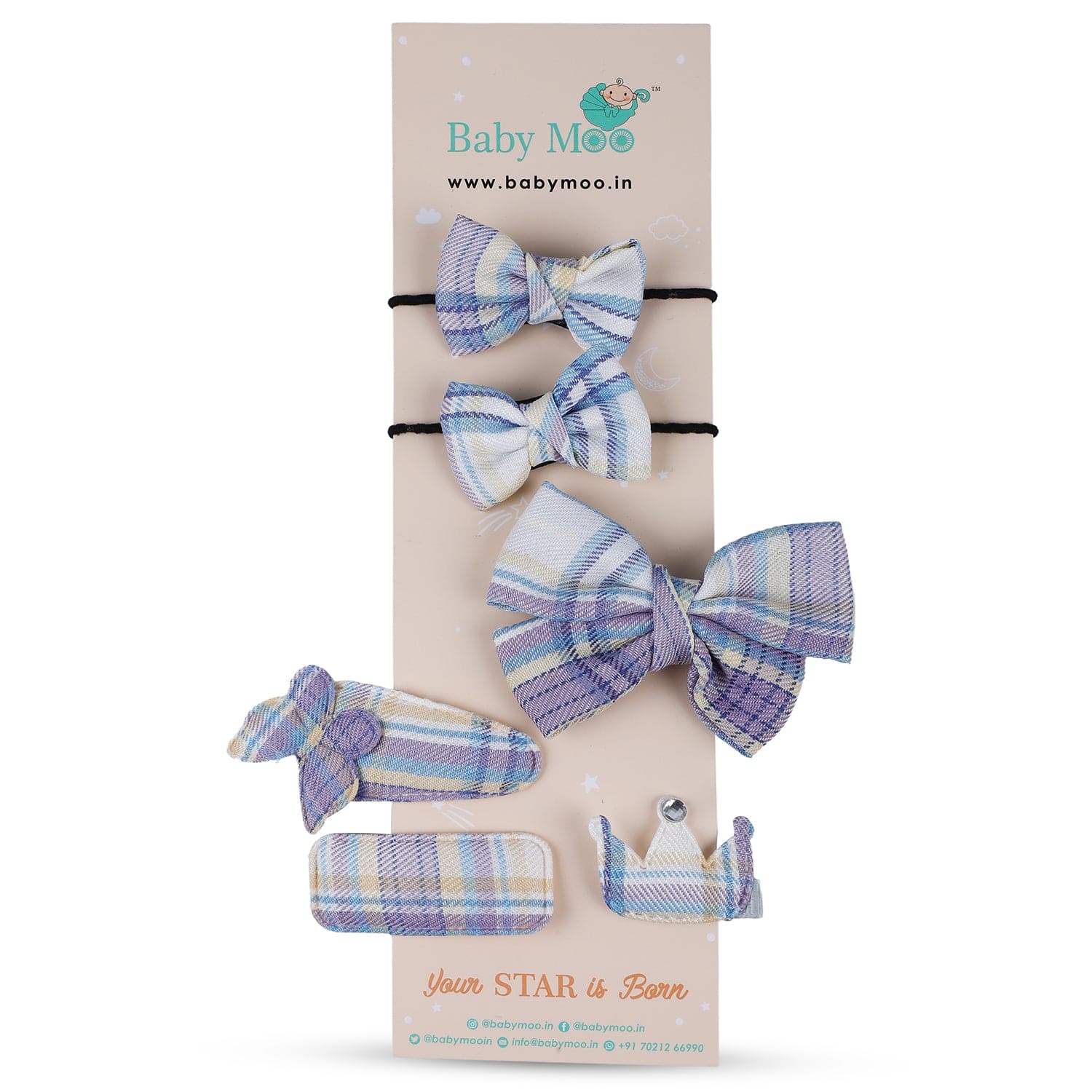 Hecuba Bows Hair Clips Set 6 Pcs - Purple - Baby Moo