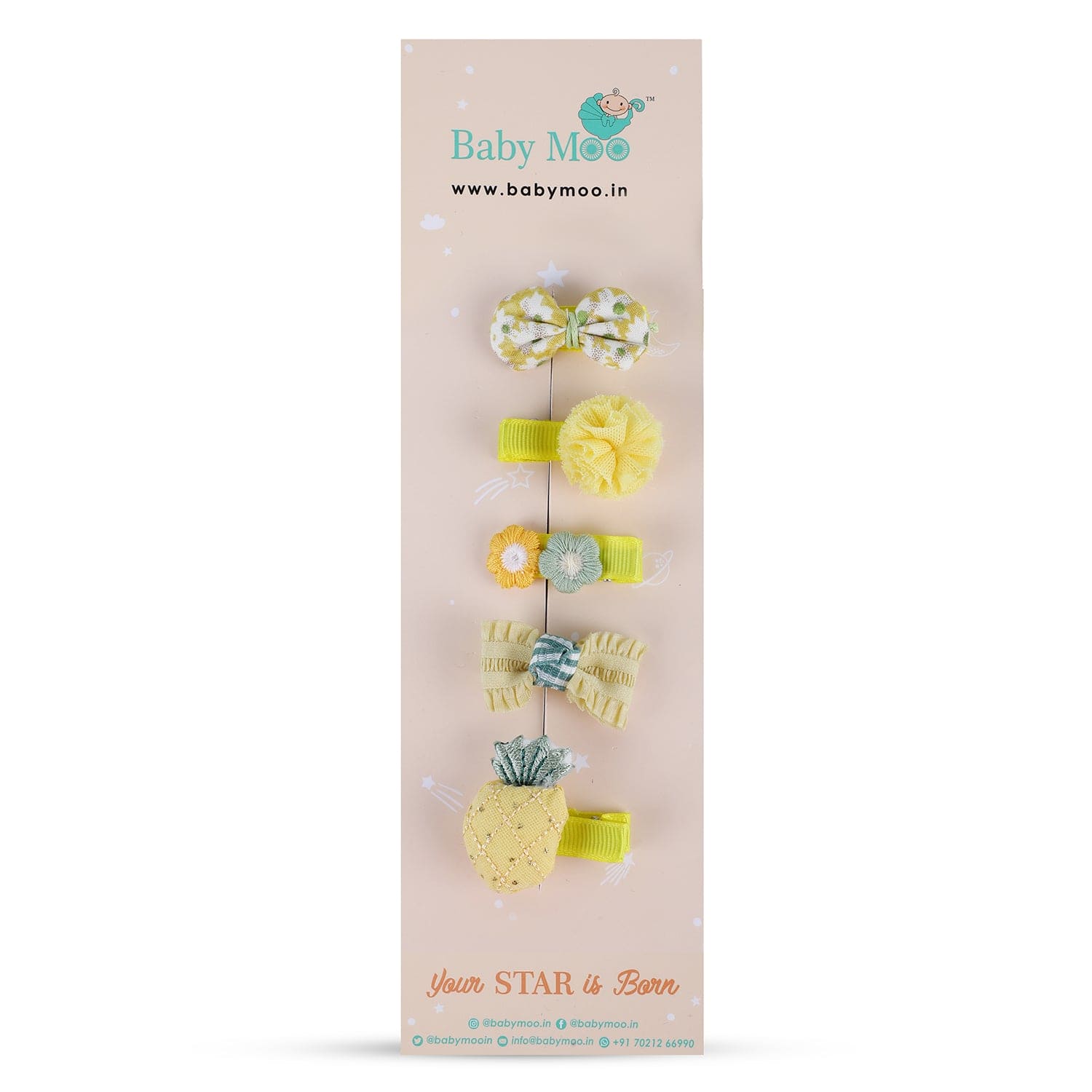 Manto Fruity Hair Clips Set 5 Pcs - Yellow - Baby Moo