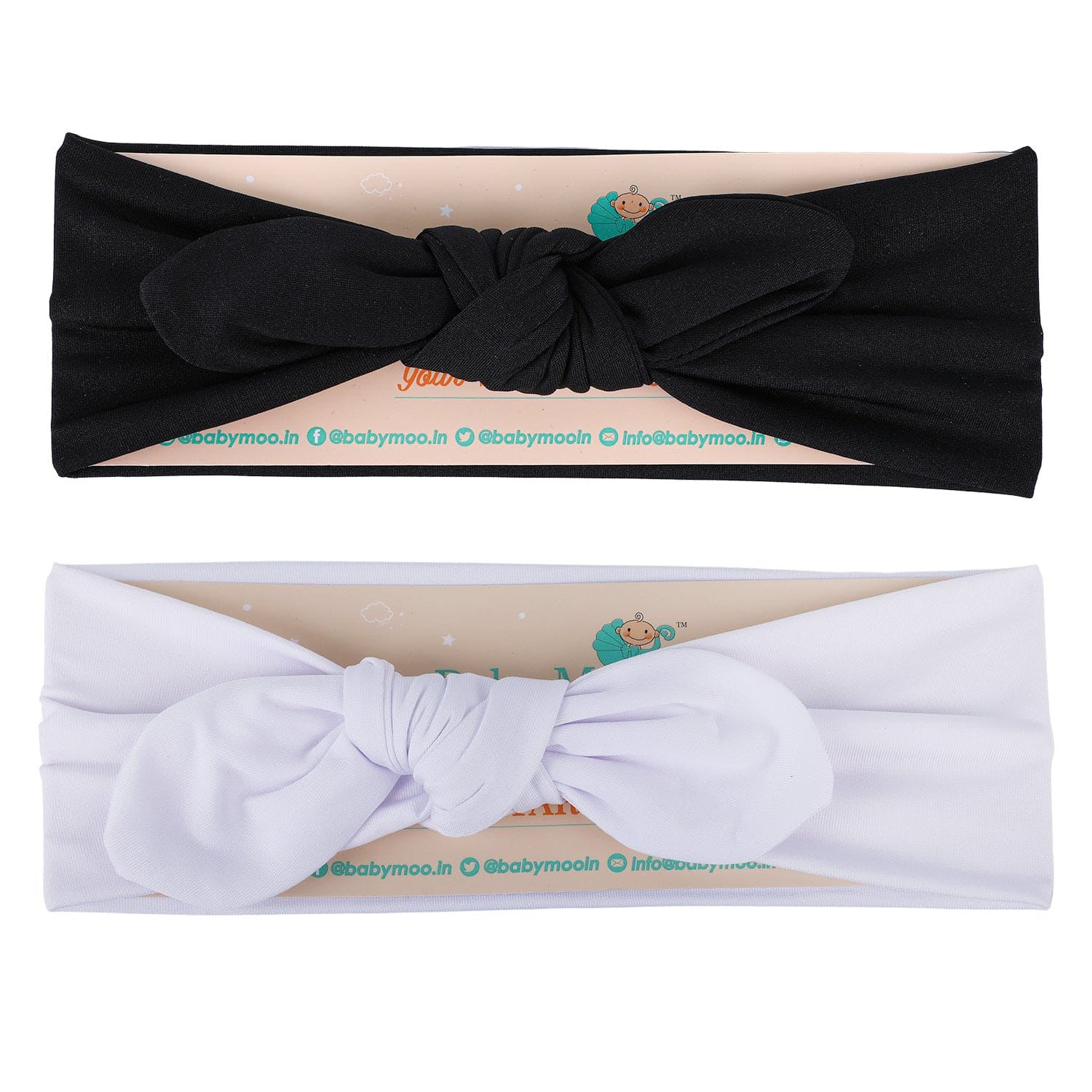 Bow Knot Headbands Set of 2 - White, Black - Baby Moo