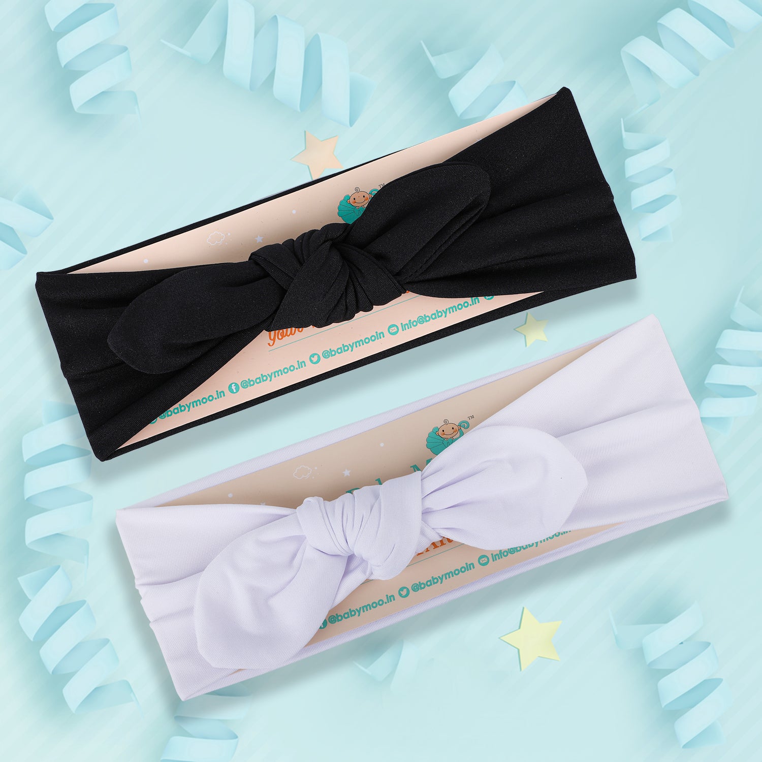 Bow Knot Headbands Set of 2 - White, Black - Baby Moo