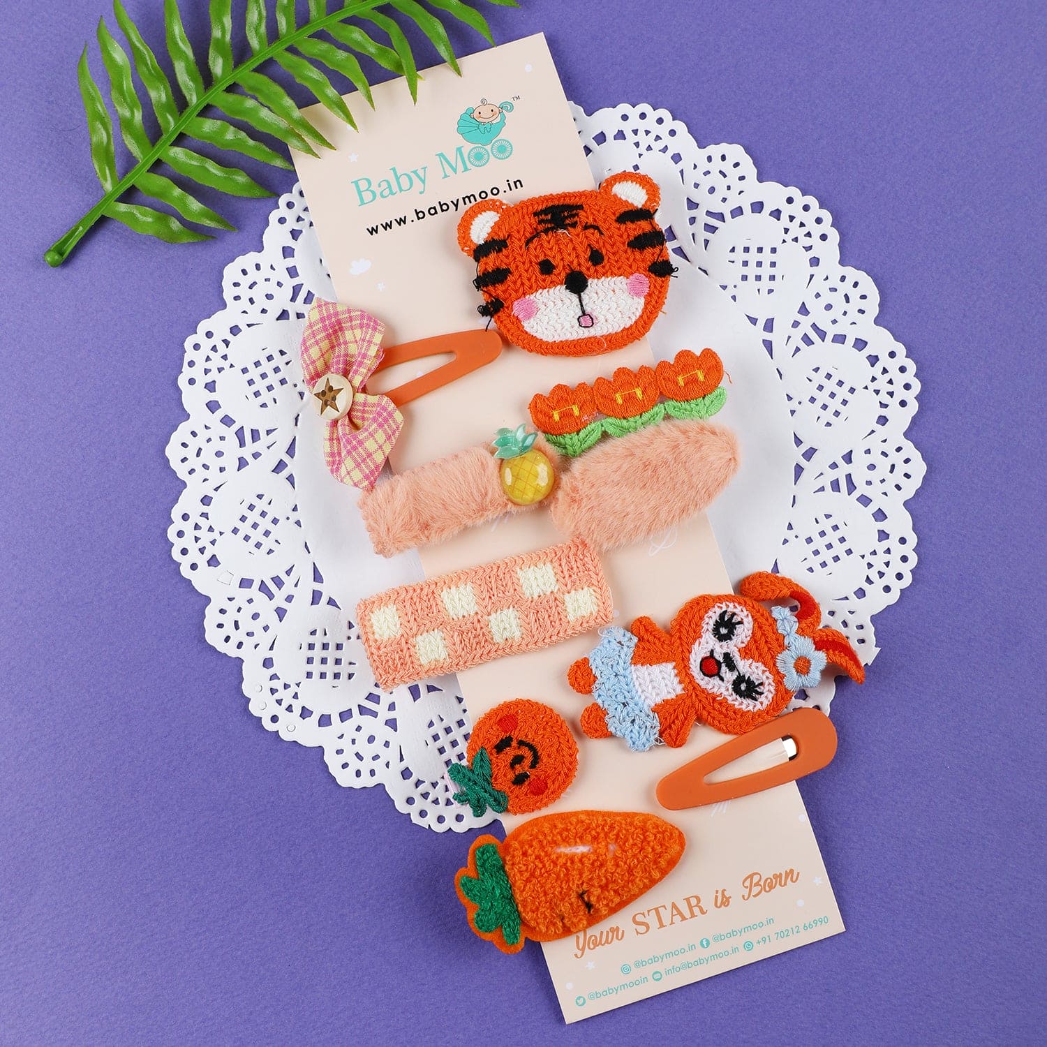 Elara Assorted Hair Clips Set 10 Pcs - Orange - Baby Moo