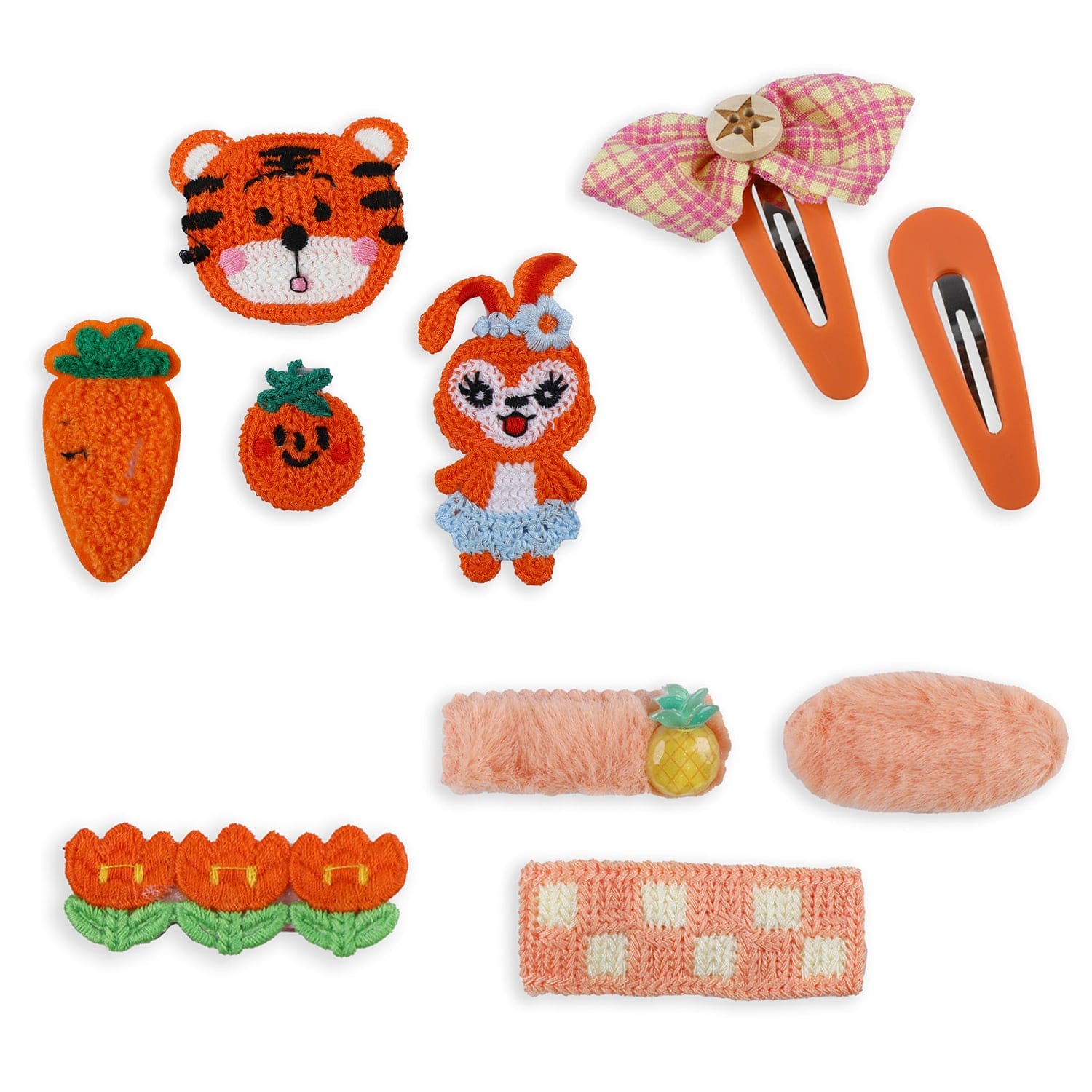 Elara Assorted Hair Clips Set 10 Pcs - Orange - Baby Moo