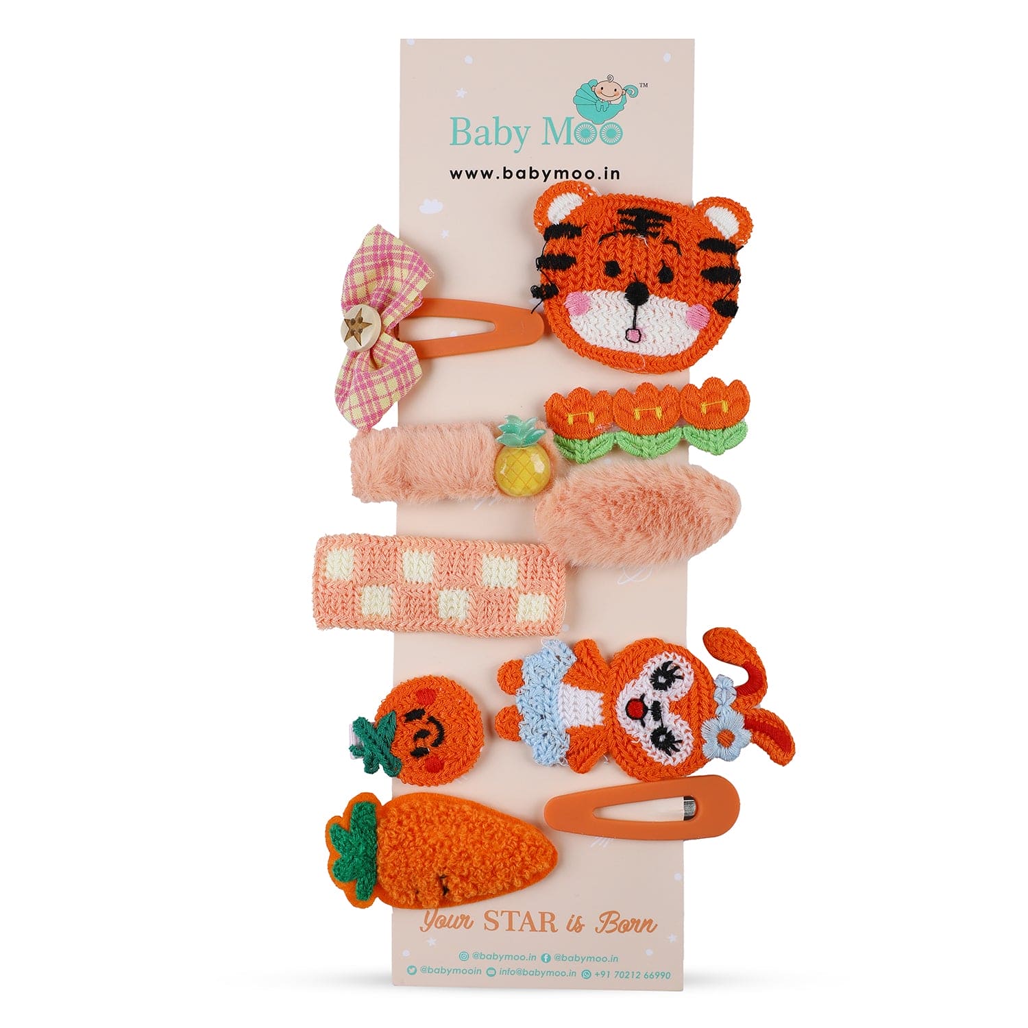 Elara Assorted Hair Clips Set 10 Pcs - Orange - Baby Moo