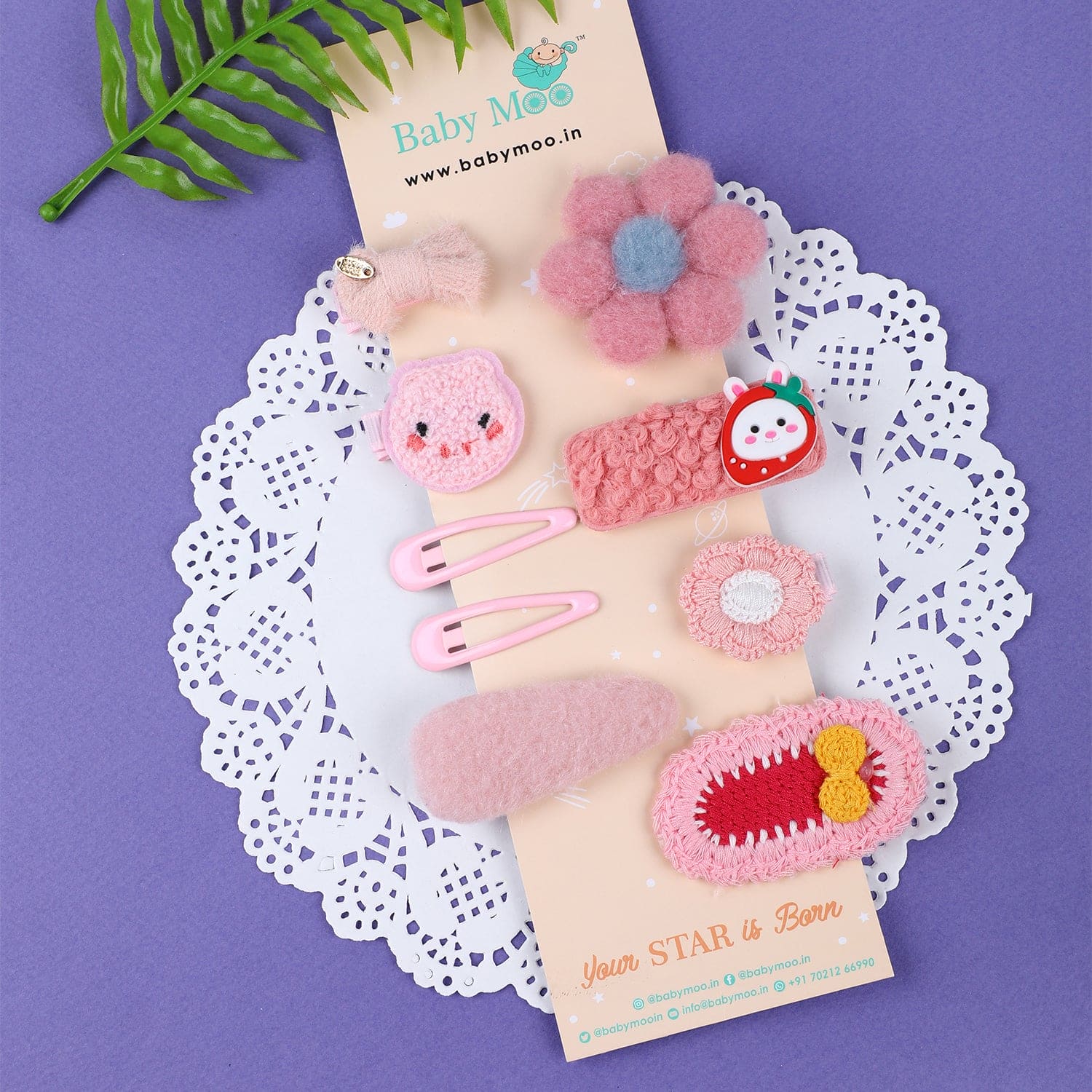 Penelope Floral Hair Clips Set 9 Pcs - Pink - Baby Moo