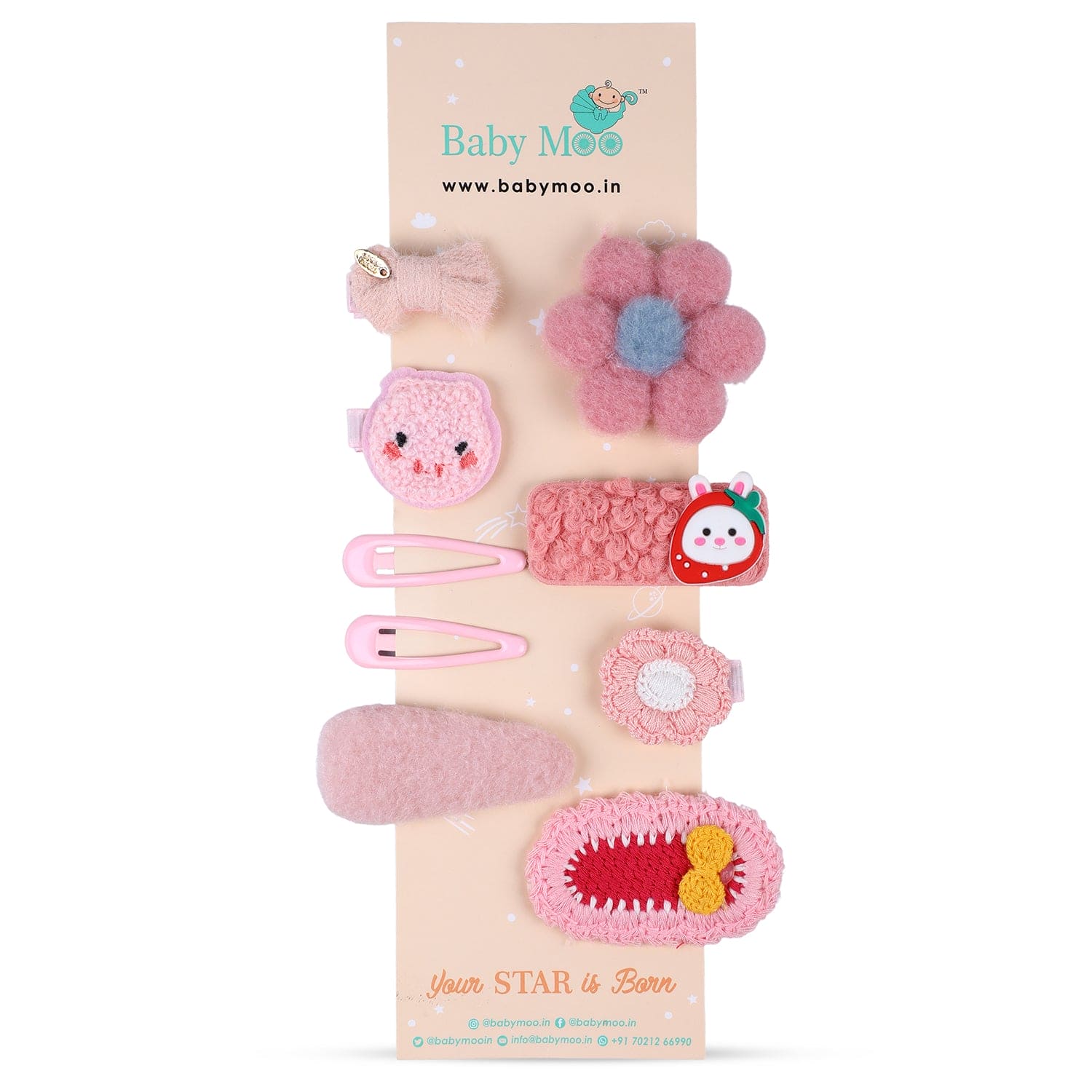 Penelope Floral Hair Clips Set 9 Pcs - Pink - Baby Moo