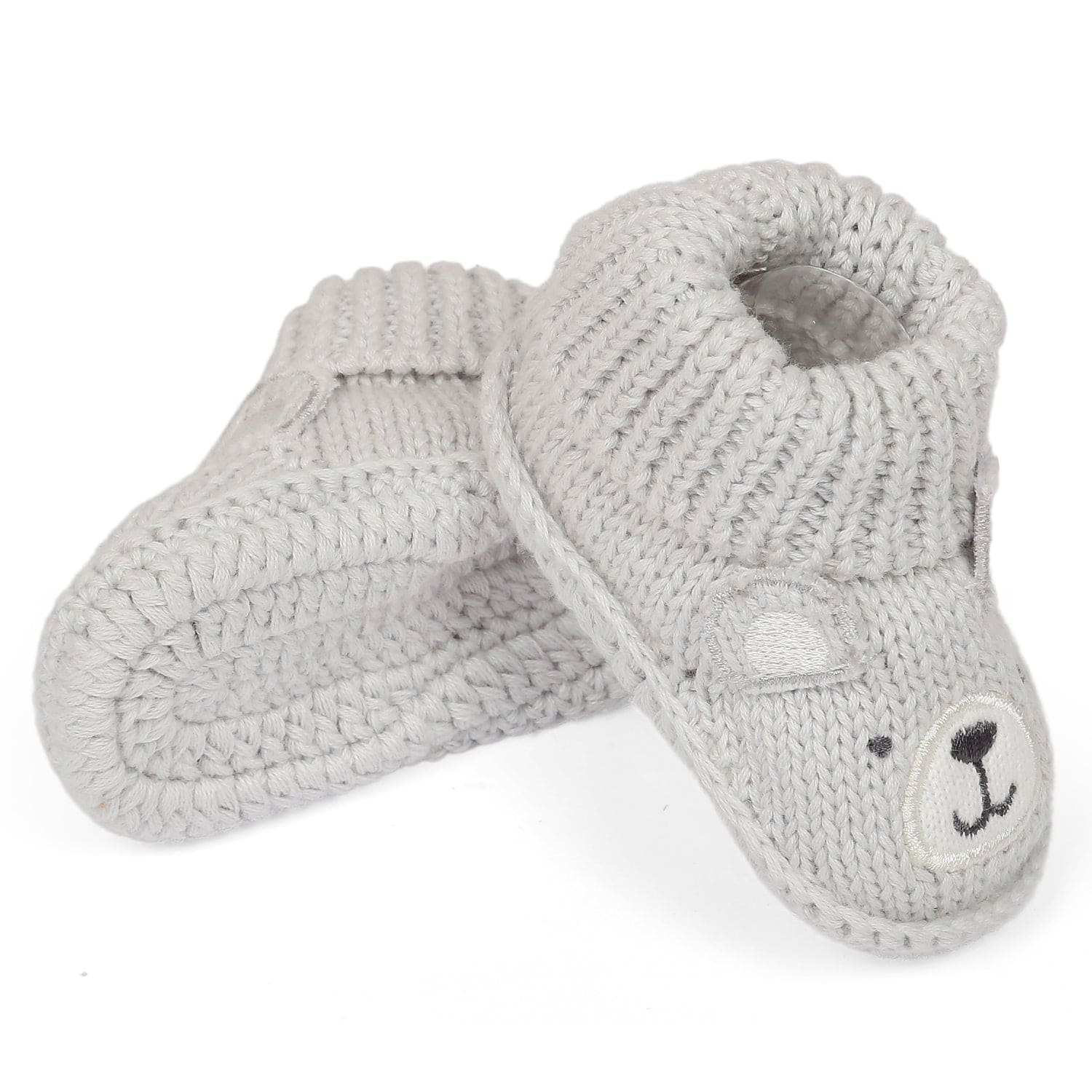 Bear Newborn Crochet Socks Booties - Grey - Baby Moo