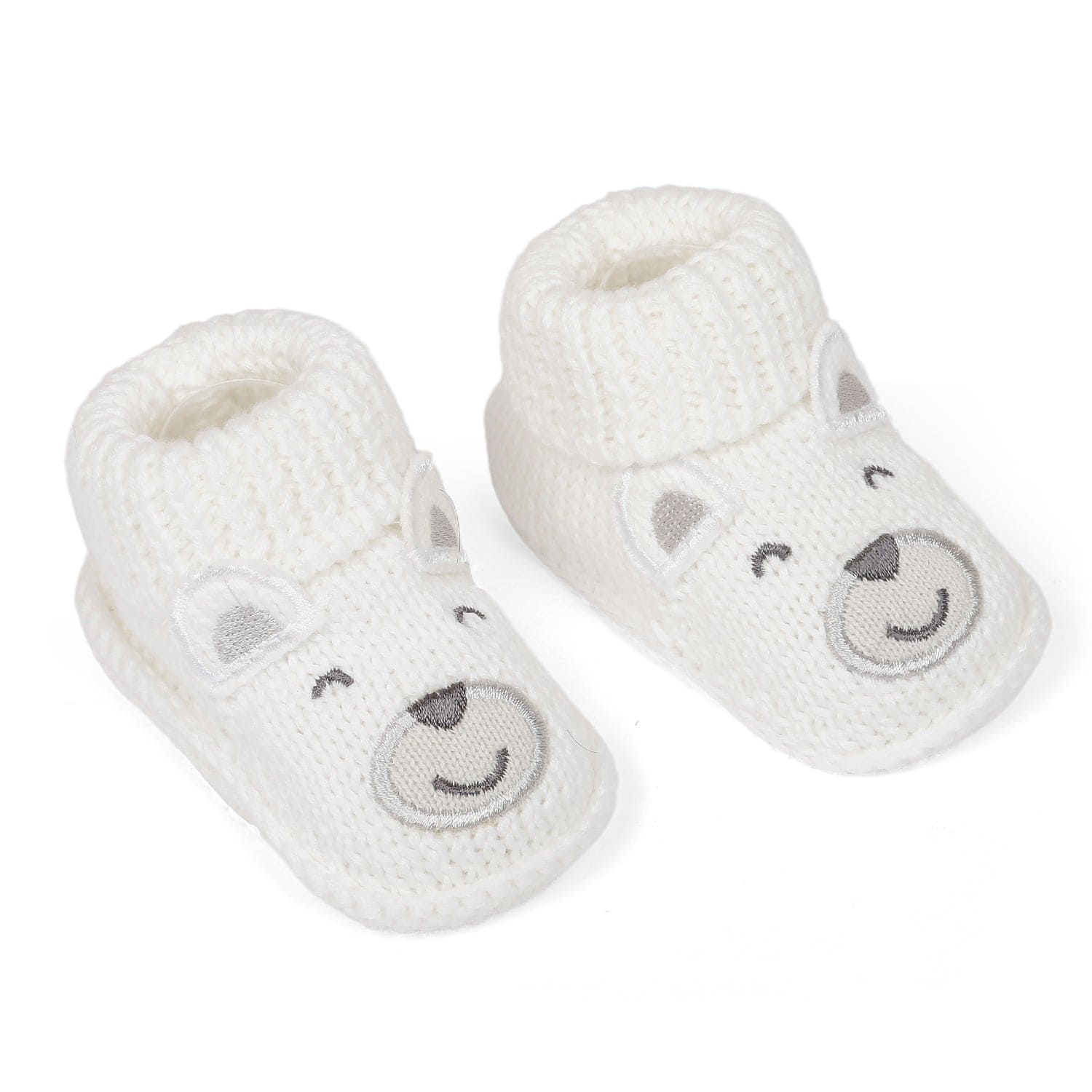 Happy Teddy Newborn Crochet Socks Booties - White - Baby Moo