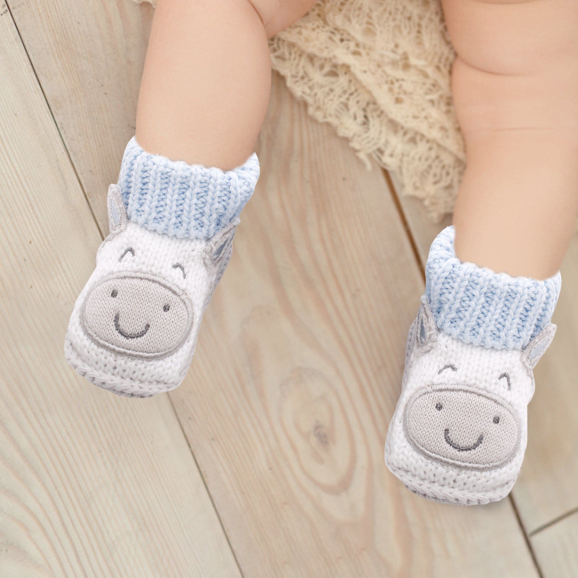 Cute Blue And Grey Socks Booties - Baby Moo