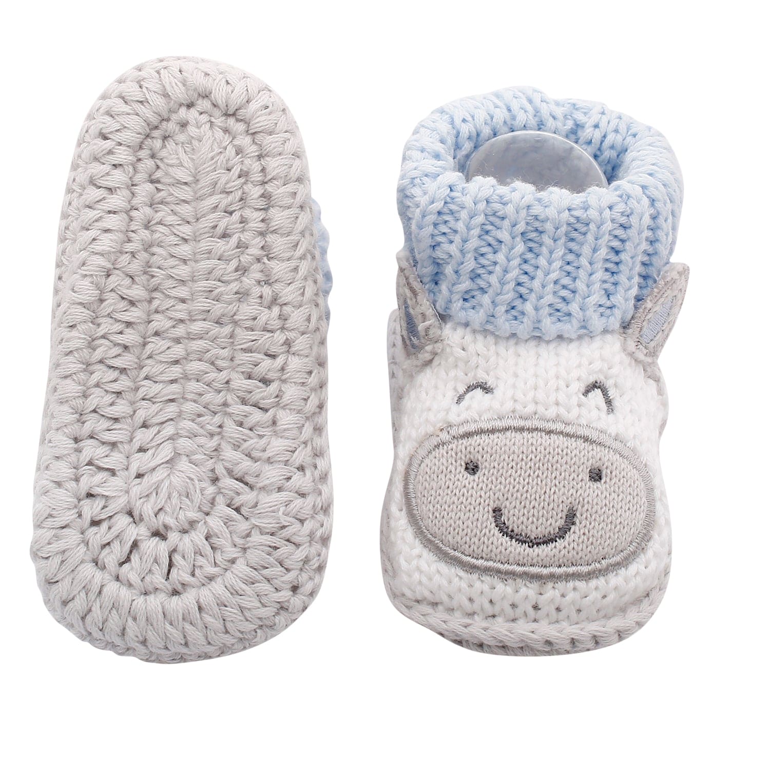 Cute Blue And Grey Socks Booties - Baby Moo