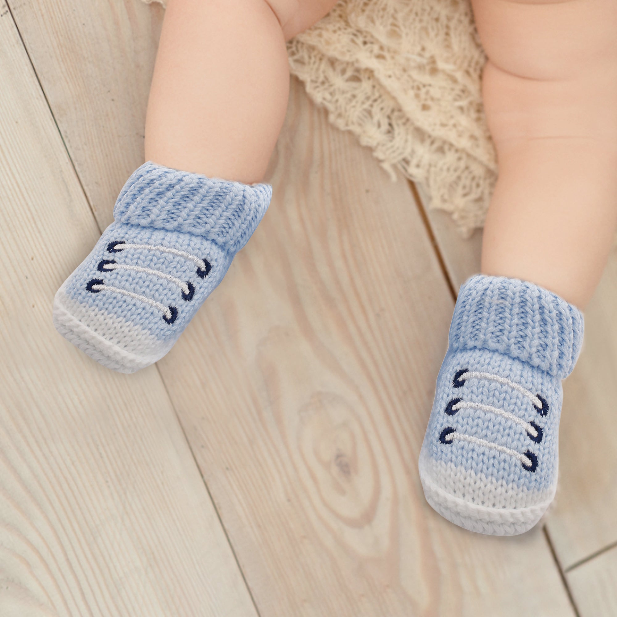 Laces Blue Socks Booties - Baby Moo