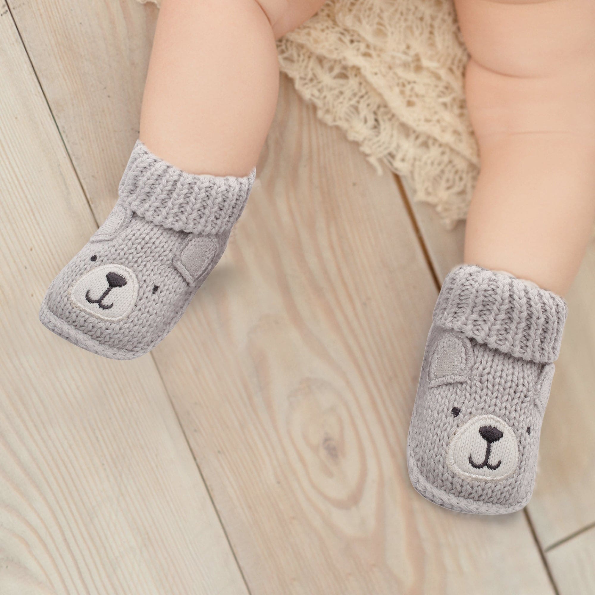 Bff Bear Grey Socks Booties - Baby Moo