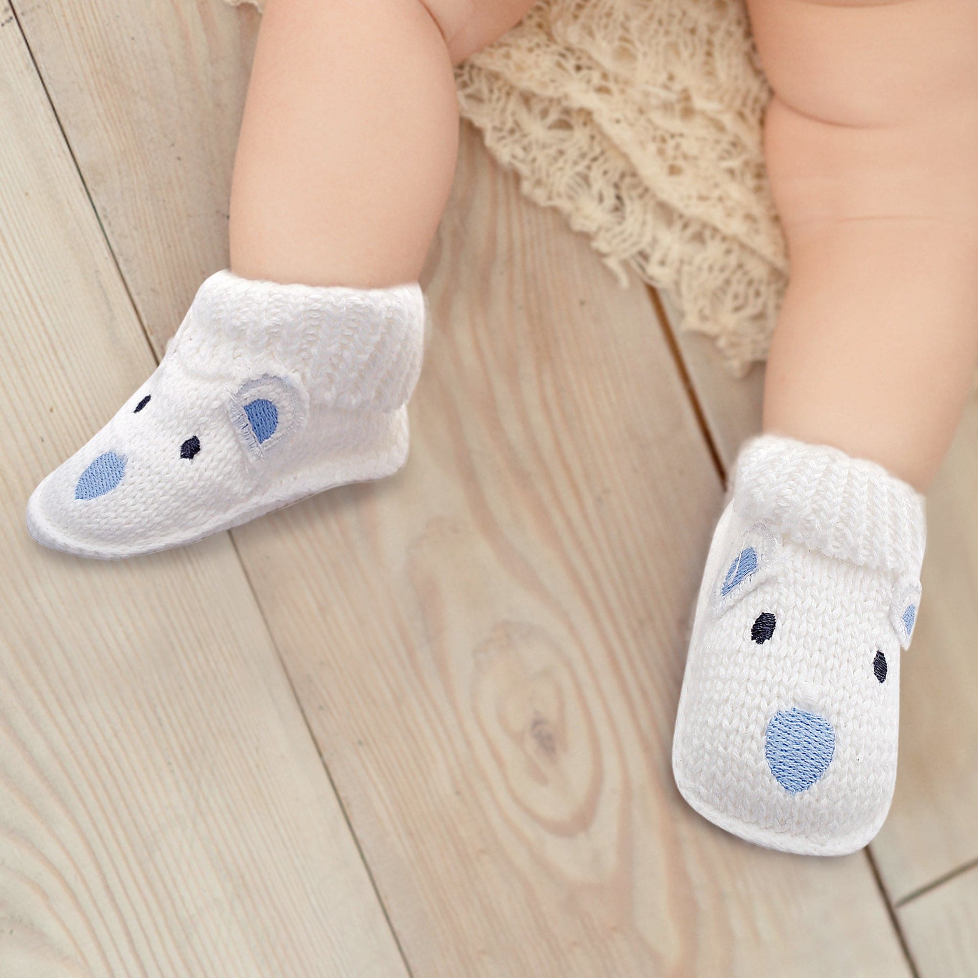 Polar Bear White Socks Booties - Baby Moo