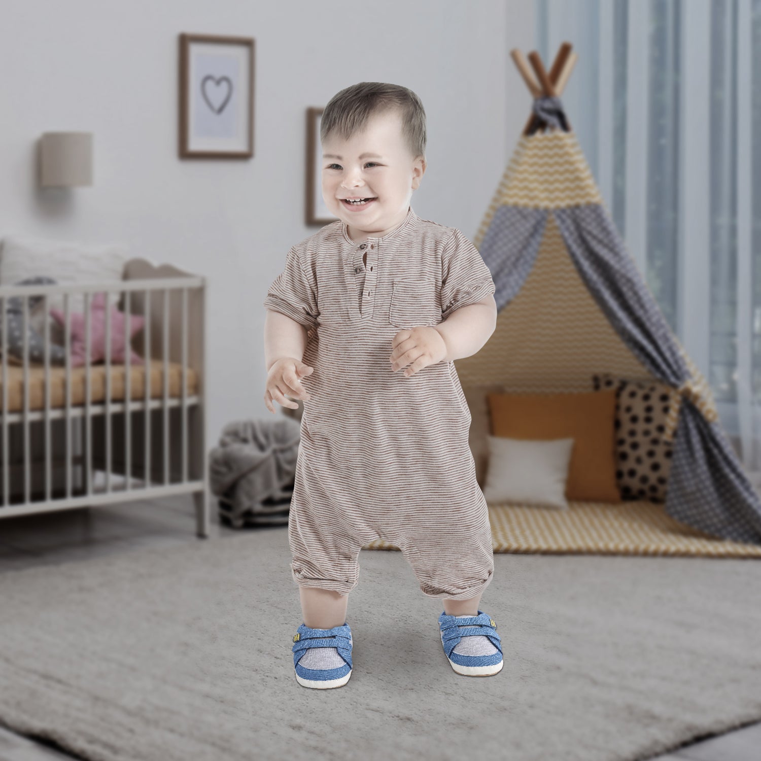 Casual Blue And Grey Velcro Booties - Baby Moo