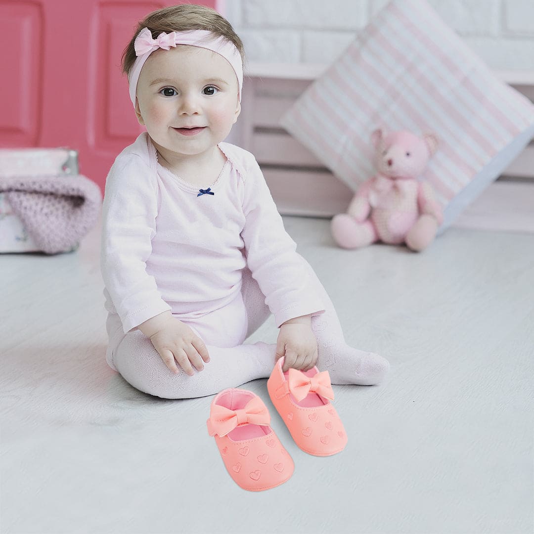 Baby Moo Hearts With Bow Pink Booties - Baby Moo
