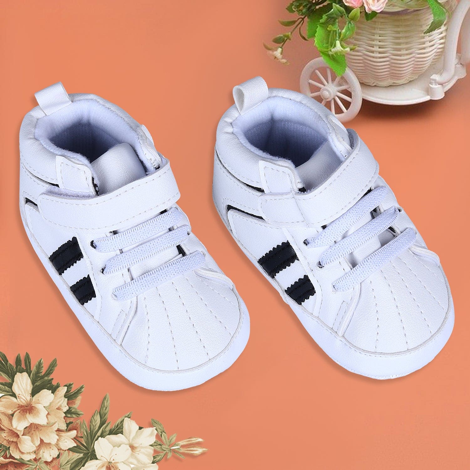 Classic Stripes Comfortable And Breathable Anti-Slip Sneaker Shoes - White - Baby Moo