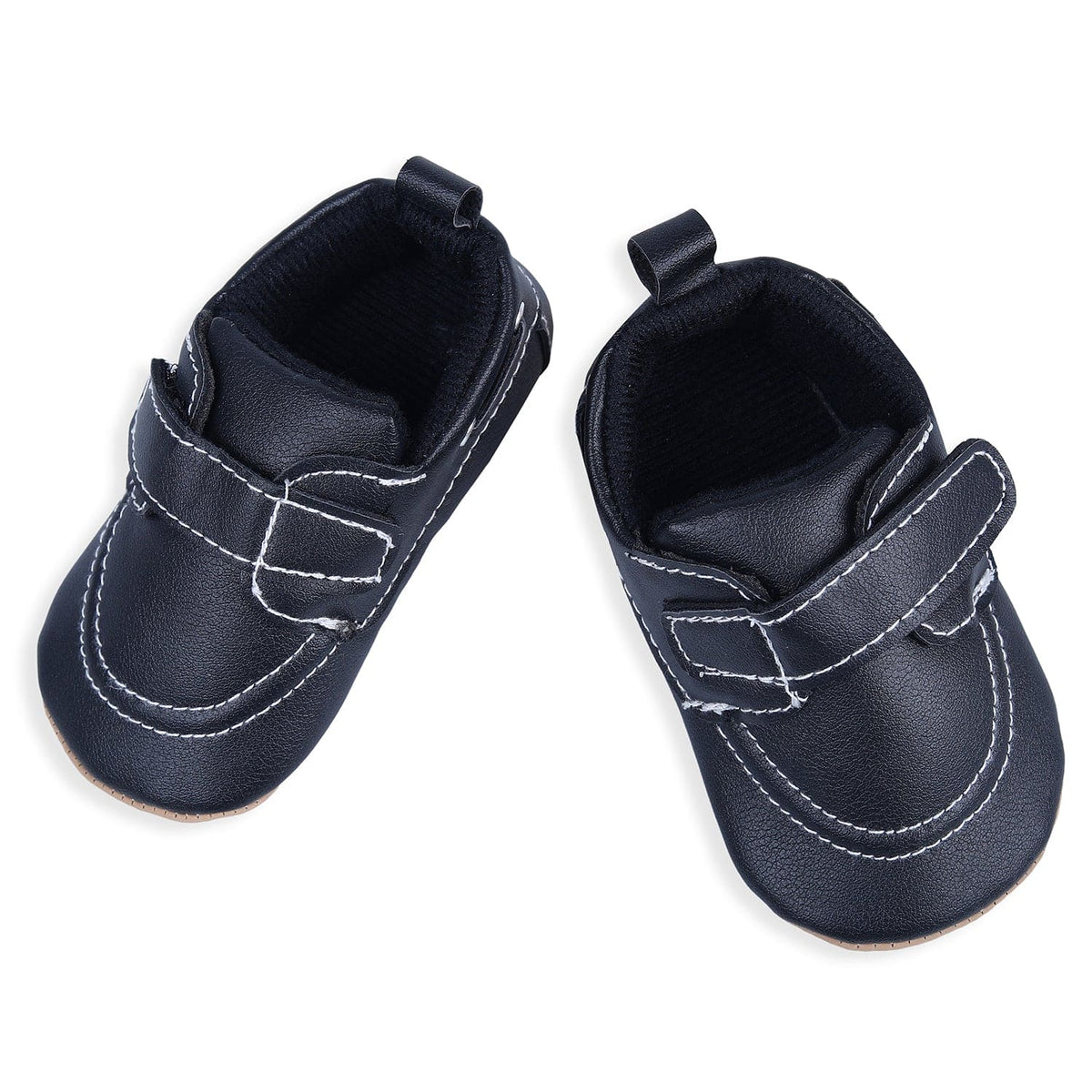 Solid Hookloop Stylish Leather Velcro Shoes - Black - Baby Moo