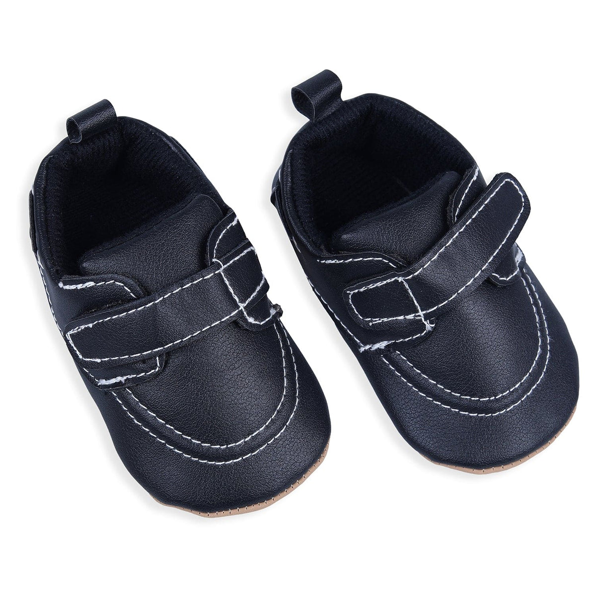 Solid Hookloop Stylish Leather Velcro Shoes - Black - Baby Moo