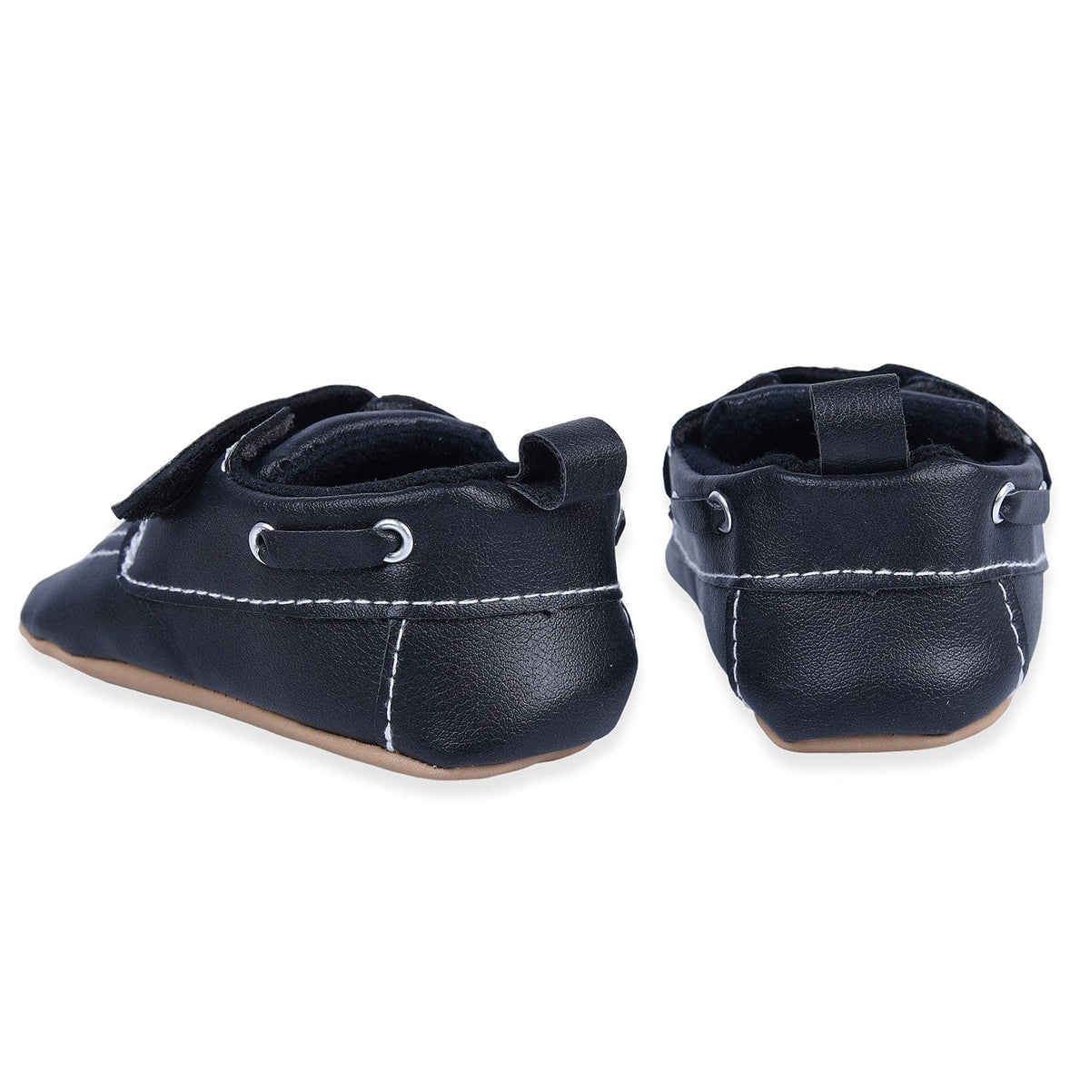 Solid Hookloop Stylish Leather Velcro Shoes - Black - Baby Moo