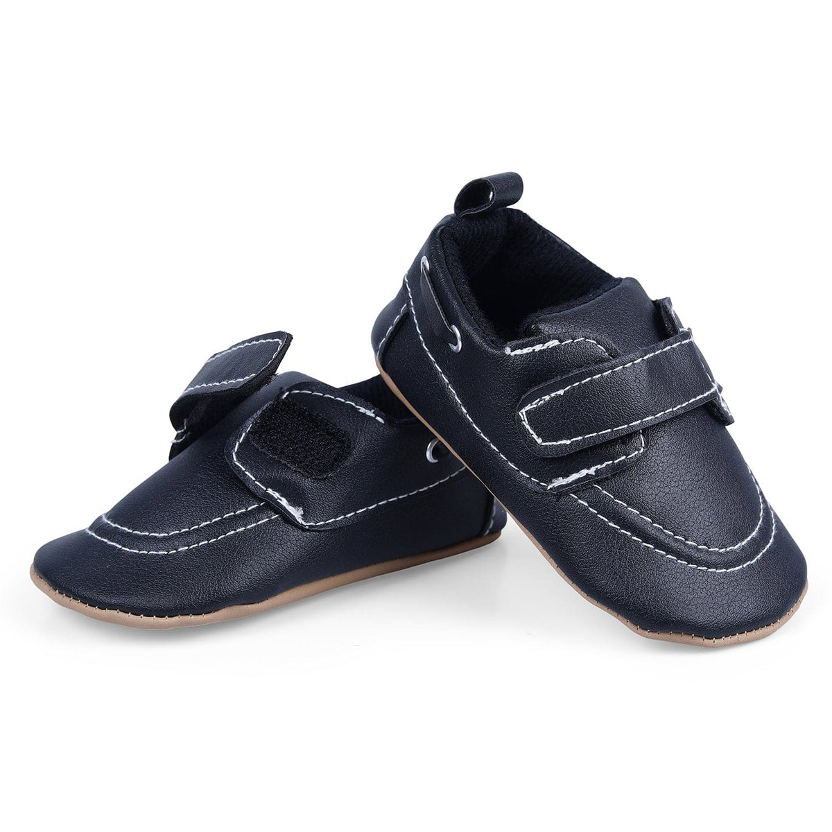 Solid Hookloop Stylish Leather Velcro Shoes - Black - Baby Moo