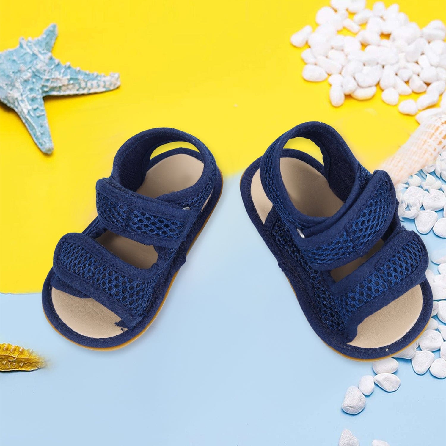 Solid Hookloop Comfortable Anti-skid Floater Sandals - Navy Blue - Baby Moo