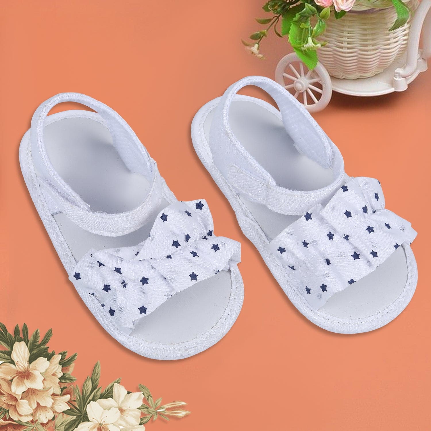Ruffle Star Premium Girls Anti-Slip Sandal Booties - White - Baby Moo