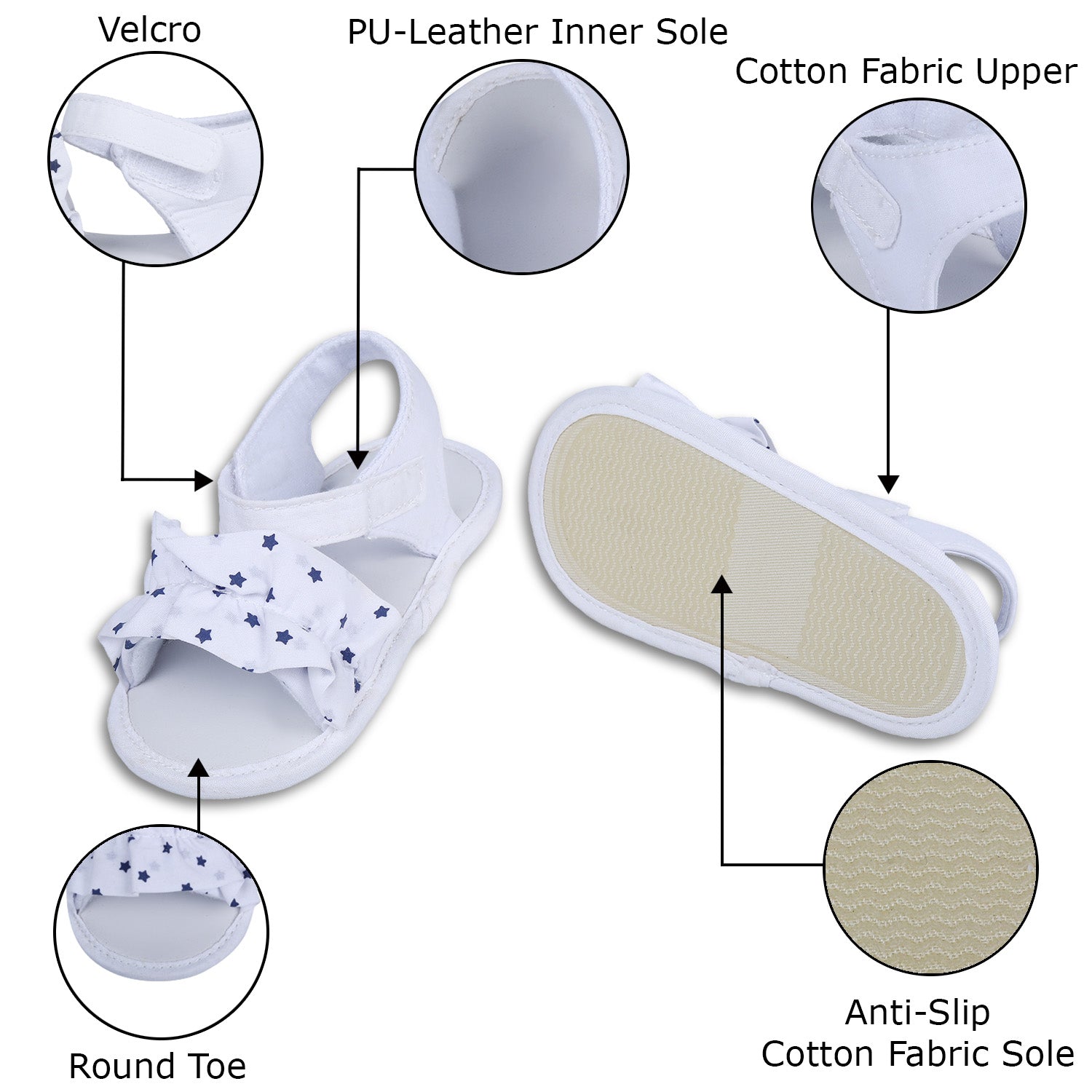 Ruffle Star Premium Girls Anti-Slip Sandal Booties - White - Baby Moo