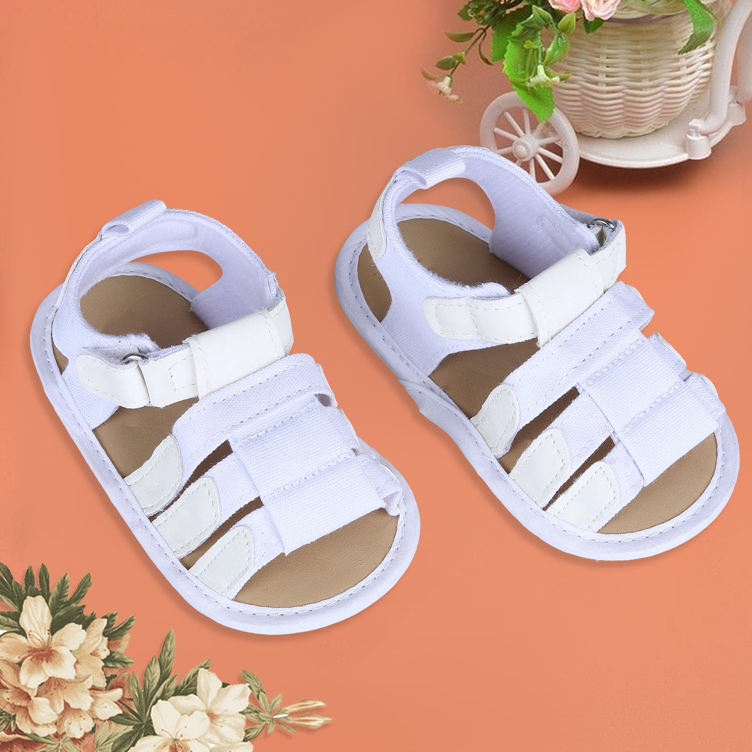 Baby Moo Plain Stylish And Comfortable Open Toe Sandal Booties White