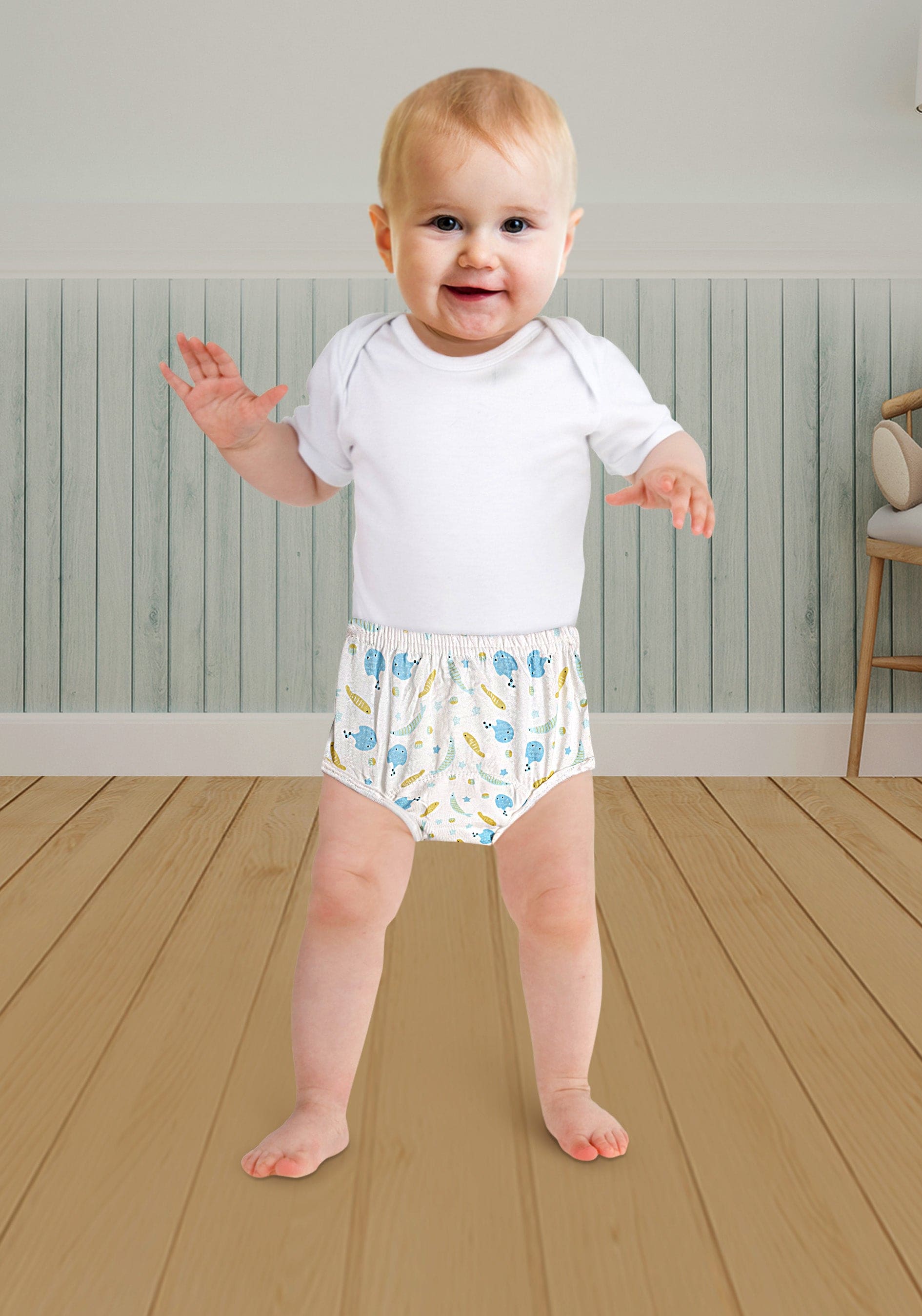Adjustable & Washable Cloth Diaper Panty 2 Pk Dinosaurs And Fish Multicolour - Baby Moo