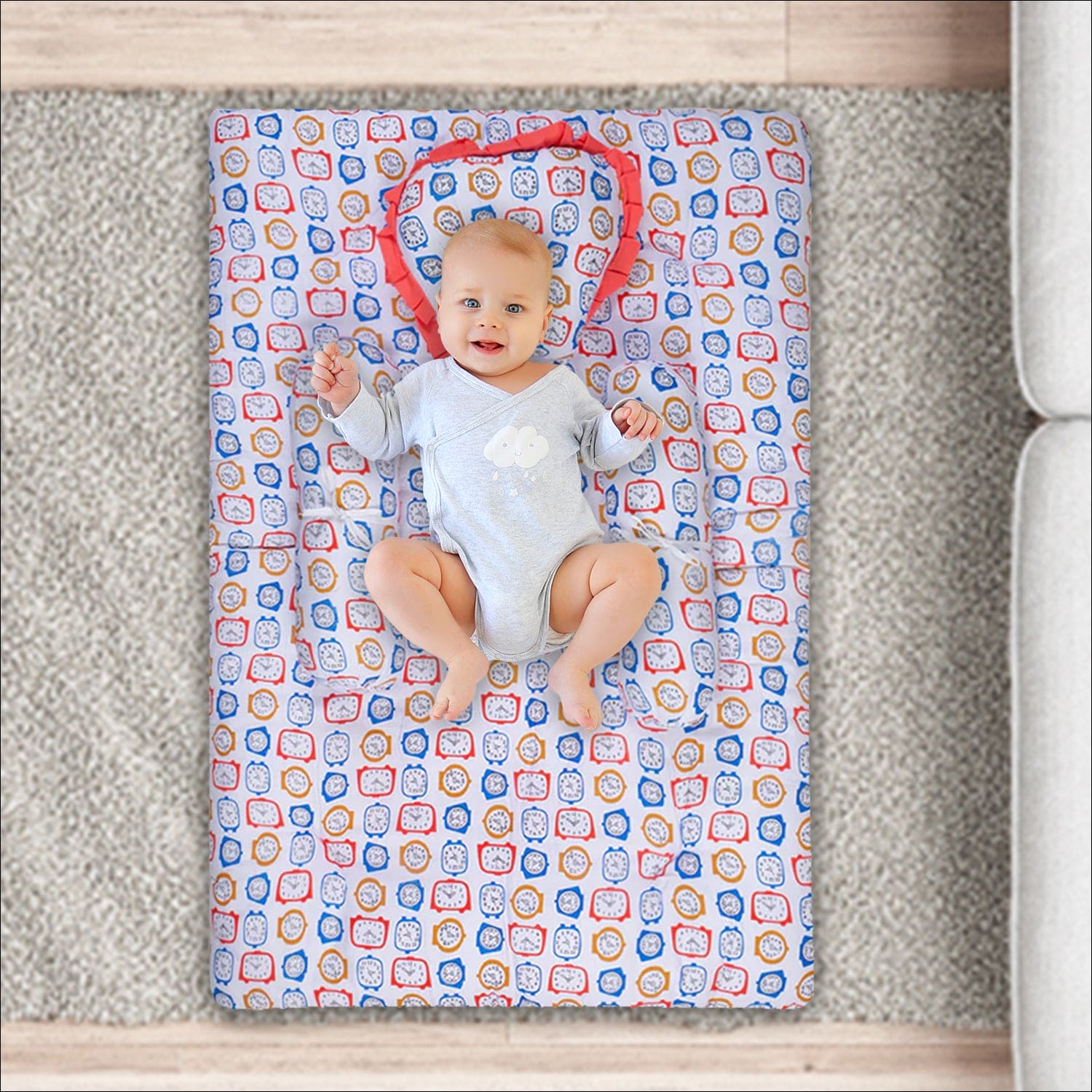 Clocks Multicolour Muslin Mattress Set