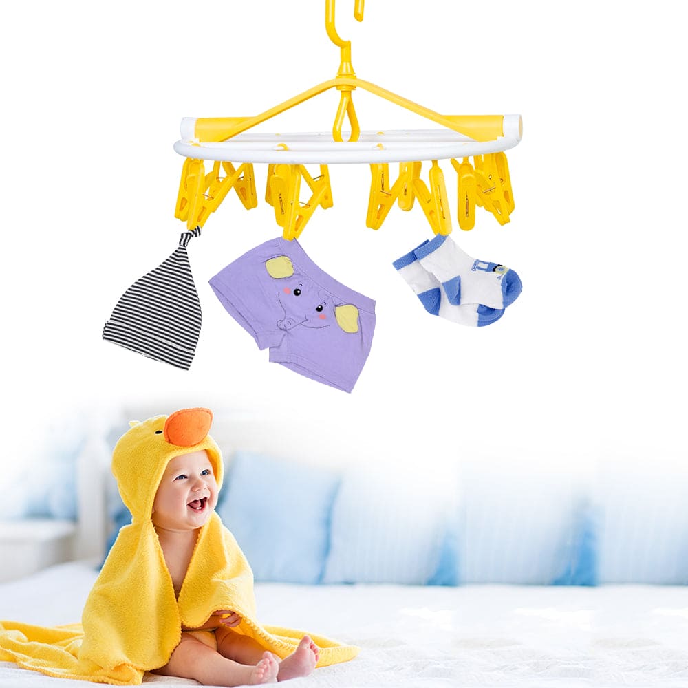 Clothes Hanger Round Foldable 18 Clips Yellow - Baby Moo