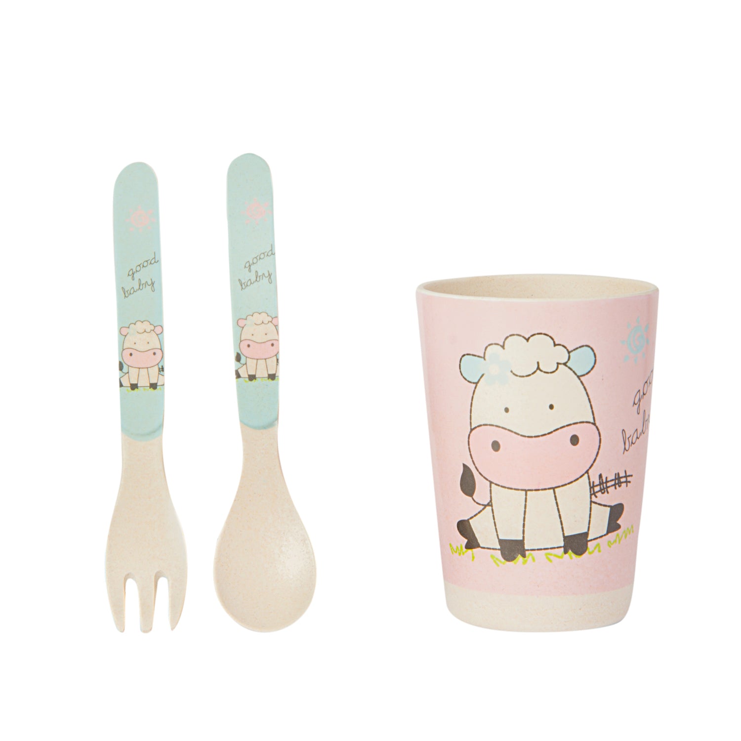 Cow Pink 5 Pcs Bamboo Fiber Dinner Set - Baby Moo