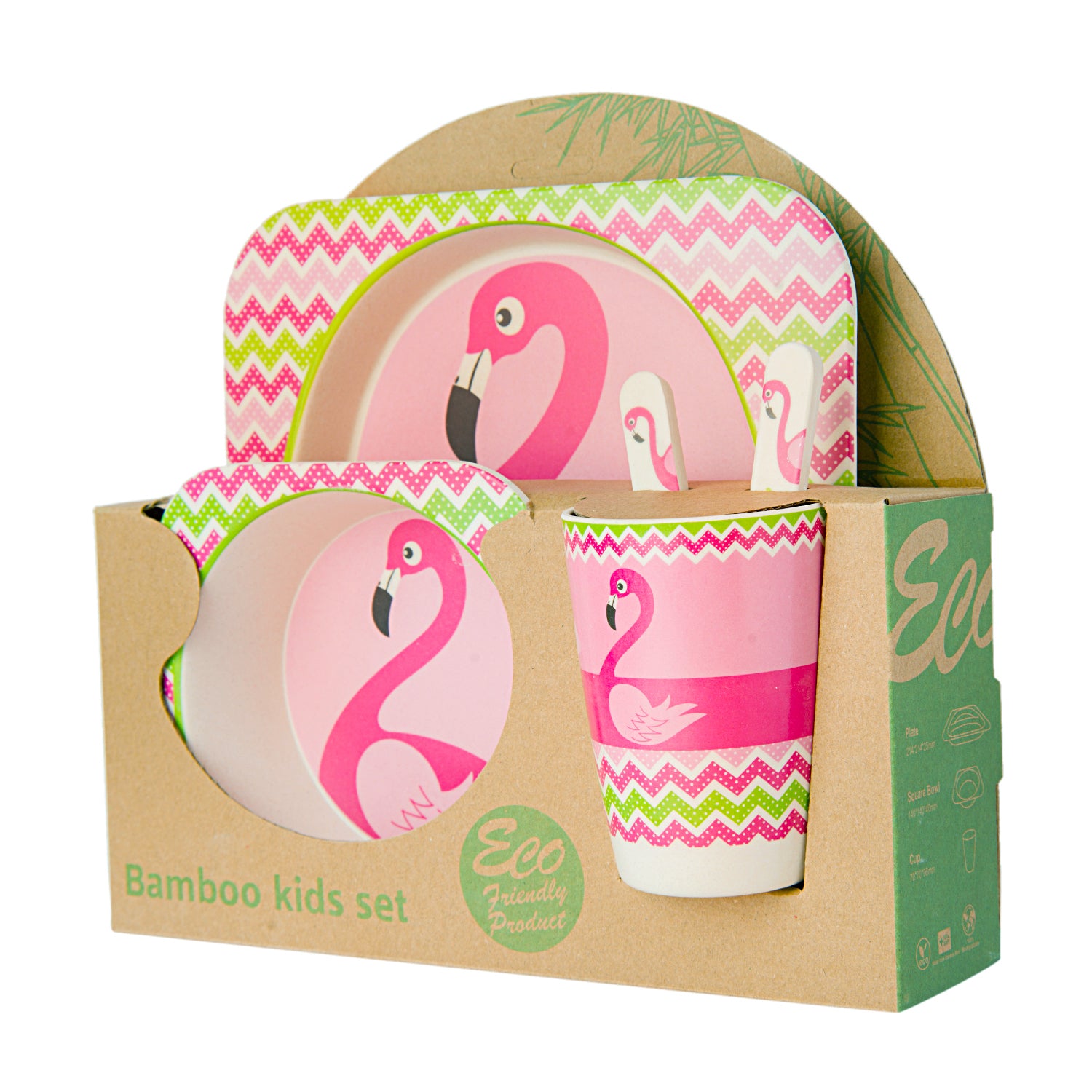 Flamingo Pink 5 Pcs Bamboo Fiber Dinner Set - Baby Moo