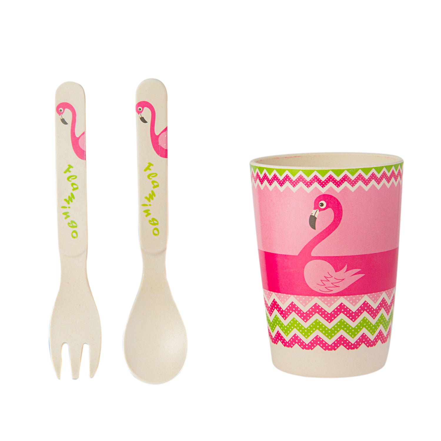 Flamingo Pink 5 Pcs Bamboo Fiber Dinner Set - Baby Moo
