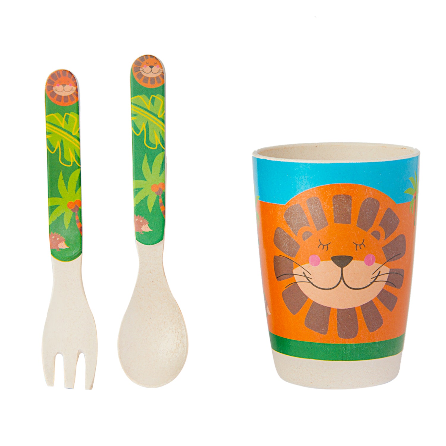 Lion Orange And Green 5 Pcs Bamboo Fiber Dinner Set - Baby Moo