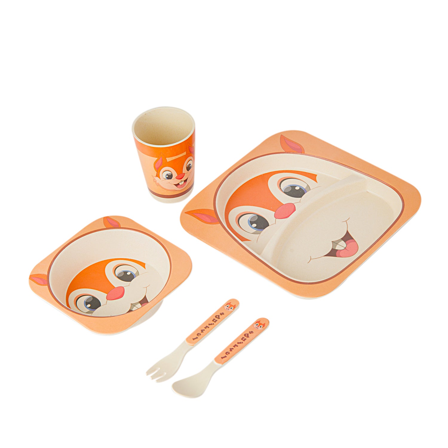 Rabbit Orange 5 Pcs Bamboo Fiber Dinner Set - Baby Moo