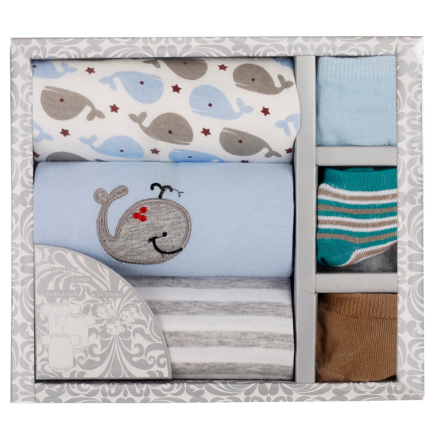 Whale Blue 6 Pcs Gift Set - Baby Moo