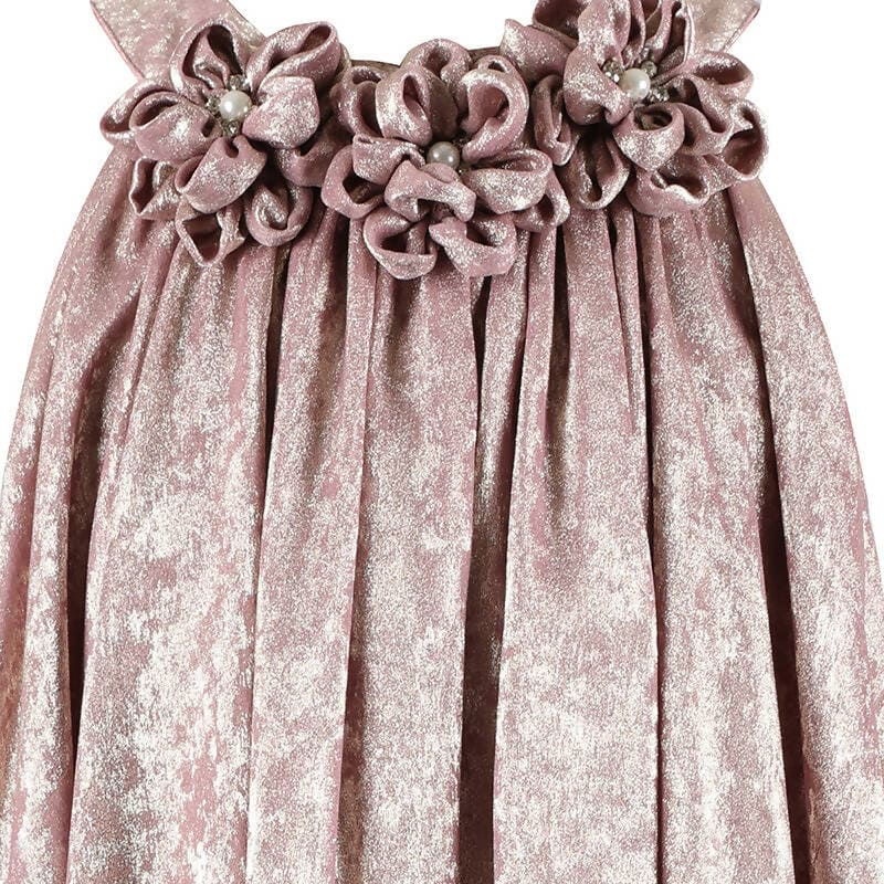 Stella Rossa Foil Dress With Floral Applique - Mauve