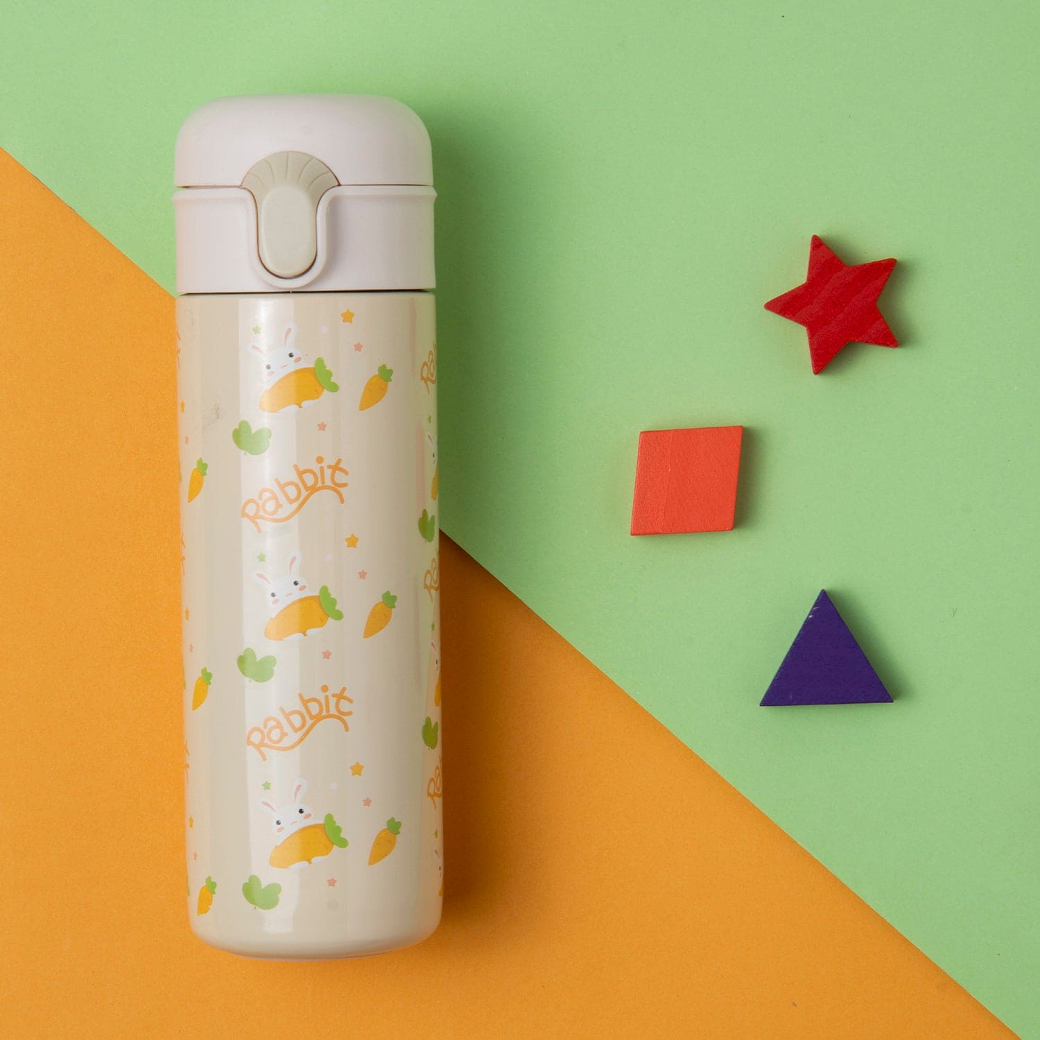 Rabbits Eat Carrots Offwhite 400 ml Stainless Steel Flask - Baby Moo