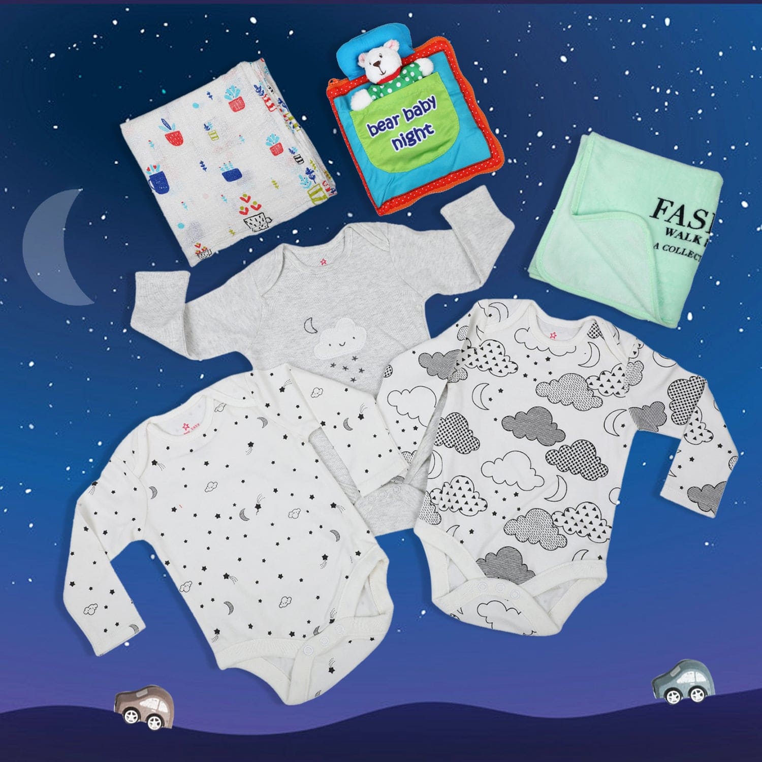 Good Night Sleep 6 Pcs Gift Hamper Unisex Multicolour - Baby Moo