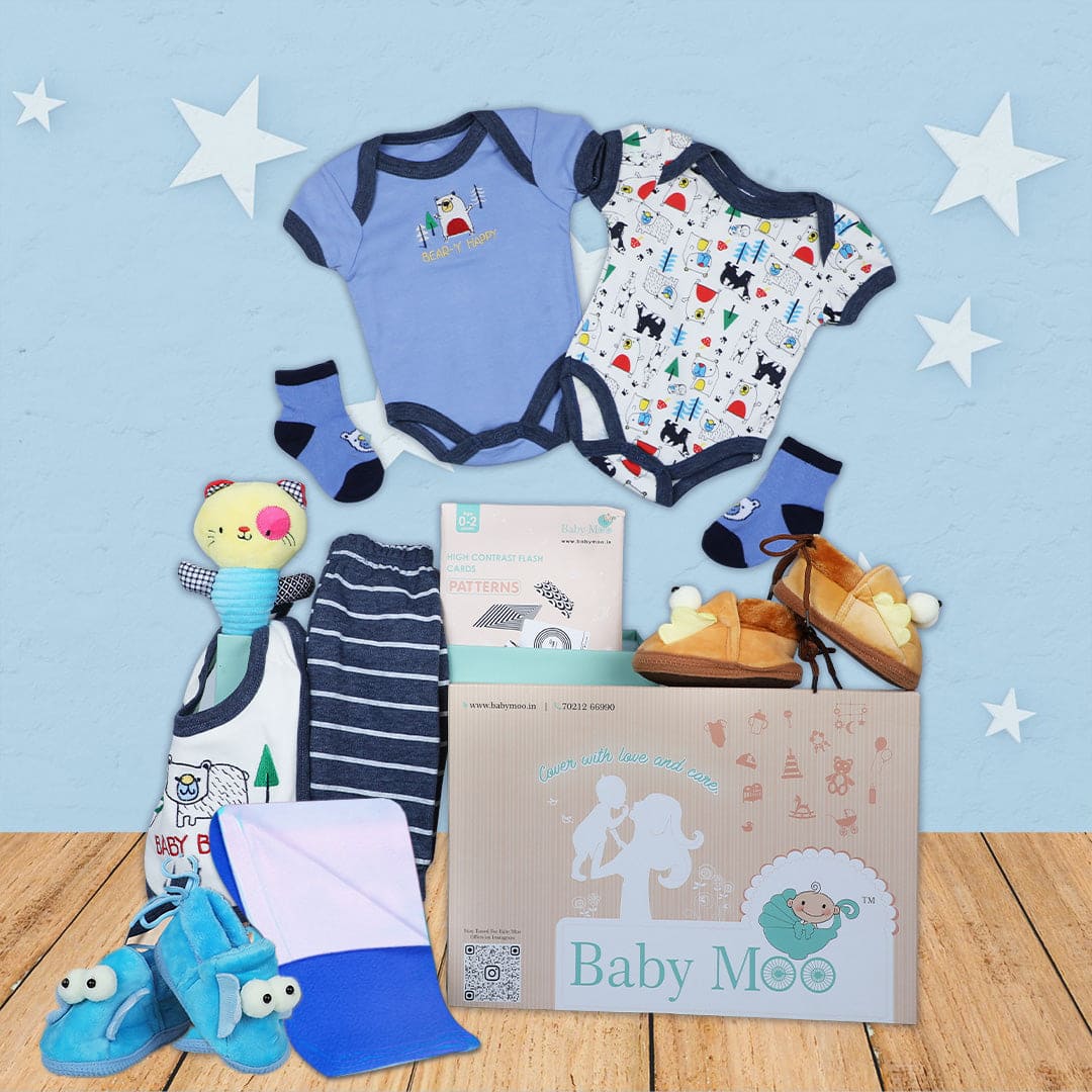 Baby Moo Adventurous Baby Boy Animal Blue 10 Pcs Gift Hamper - 0-9M Sizes Available - Baby Moo