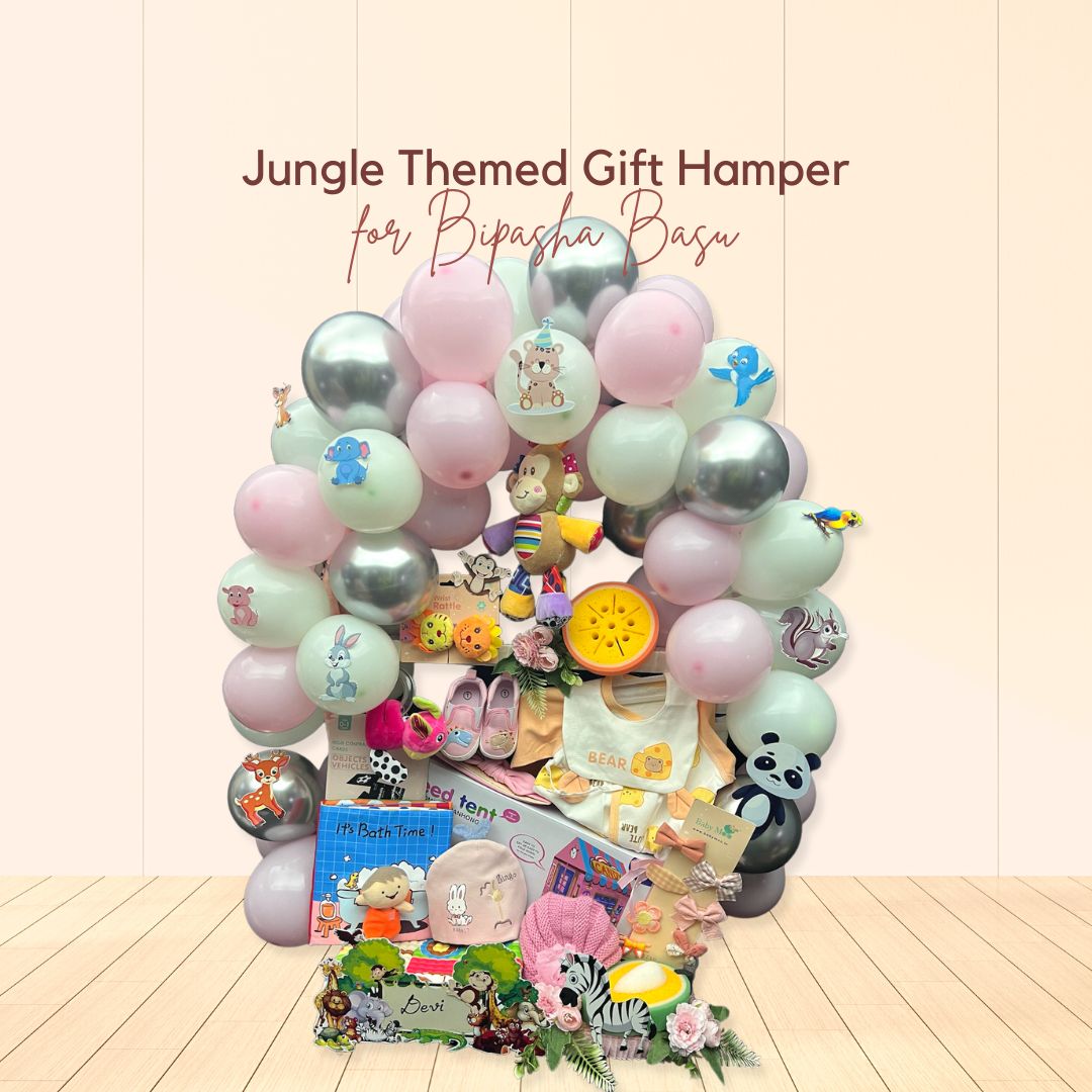 Baby Moo Jungle Themed Bipasha's Devi 15 Pcs Luxury Gift Hamper Peach - 0-6M Sizes Available - Baby Moo